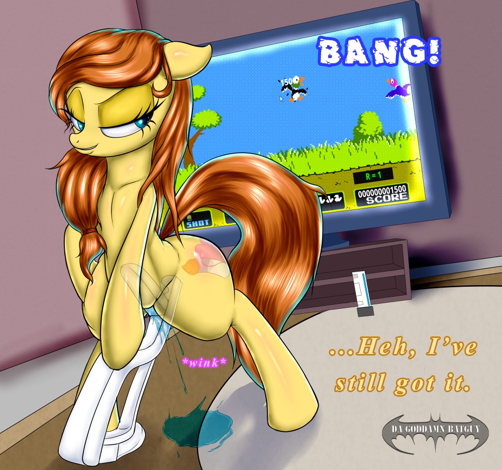 2013 anas anatid anseriform avian bird blue_eyes blush bodily_fluids brown_body brown_fur brown_hair controller cream_heart crossover cursor cutie_mark da_goddamn_batguy dabbling_duck duck duck_hunt duck_hunt_duck e621 earth_pony electronics english_text equid equine fan_character female feral fur game_controller gaming genital_fluids hair hasbro horse improvised_dildo improvised_sex_toy inside looking_back mallard mammal masturbation mature_female mature_feral moan multitasking my_little_pony navel nintendo one_eye_closed penetration playing_video_game pony smile solo teeth television text vaginal vaginal_fluids vaginal_masturbation wii wink yelling