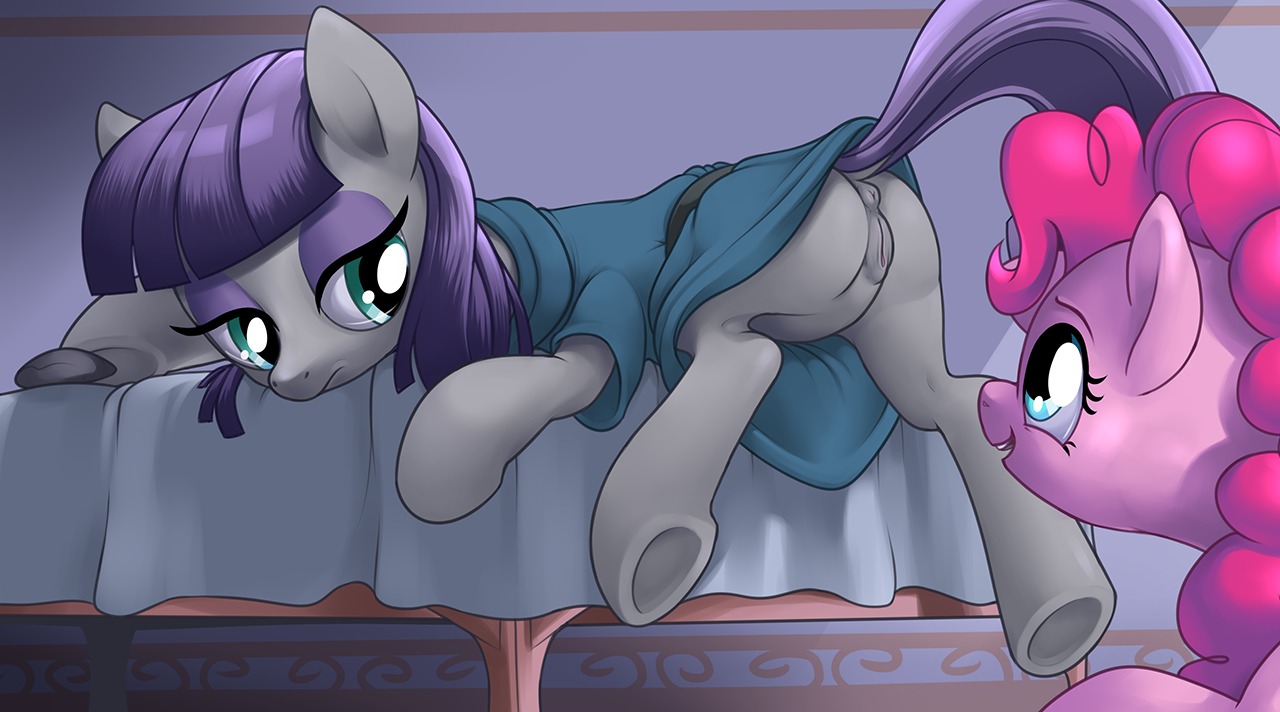 2014 anus blue_eyes boulder_(mlp) butt clothing digital_media_(artwork) duo e621 earth_pony equid equine female female/female feral friendship_is_magic fur furniture genitals grey_body grey_fur hair half-closed_eyes hasbro horse incest_(lore) inside lying mammal maud_pie_(mlp) my_little_pony narrowed_eyes on_front pink_body pink_fur pink_hair pinkie_pie_(mlp) pony purple_hair sibling_(lore) sister_(lore) sisters_(lore) smile stoic5 table vulva