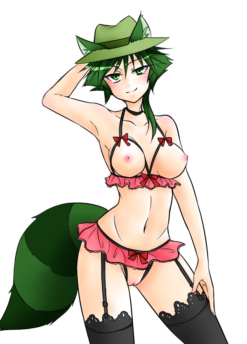 1girls animal_ears blush ears fedora female female_focus female_only green_eyes green_hair green_tail happy_tree_friends hat humanized looking_at_viewer ponytail posing rule34 rule_63 shifty shifty_(htf) short_hair smirk solo tagme tail