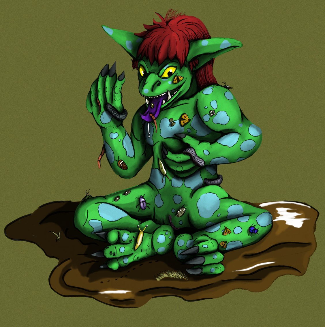 arthropod claws demon digital_media_(artwork) dirty e621 feet female genitals gremlin hindpaw insect looking_at_viewer monster mud muddy paws pose scales scalie solo tongue unknown_artist vulva