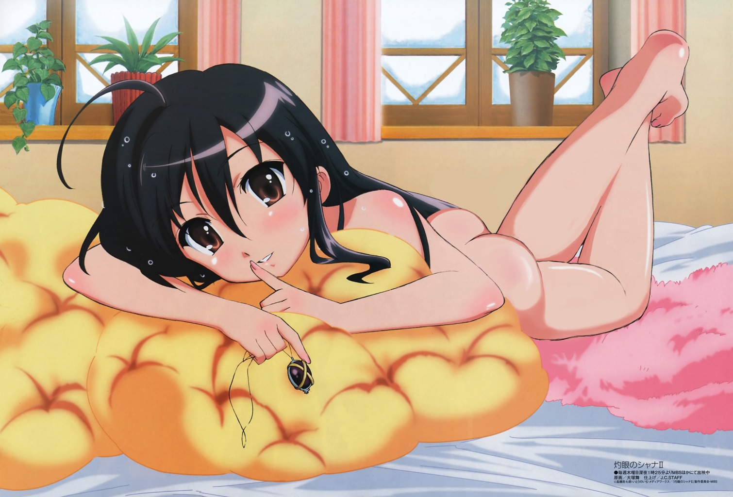 1girls ass black_hair completely_nude feet female lying lying_on_bed lying_on_stomach megami_magazine nude nude_filter ootsuka_mai photoshop rule34 shakugan_no_shana shana solo third-party_edit towel