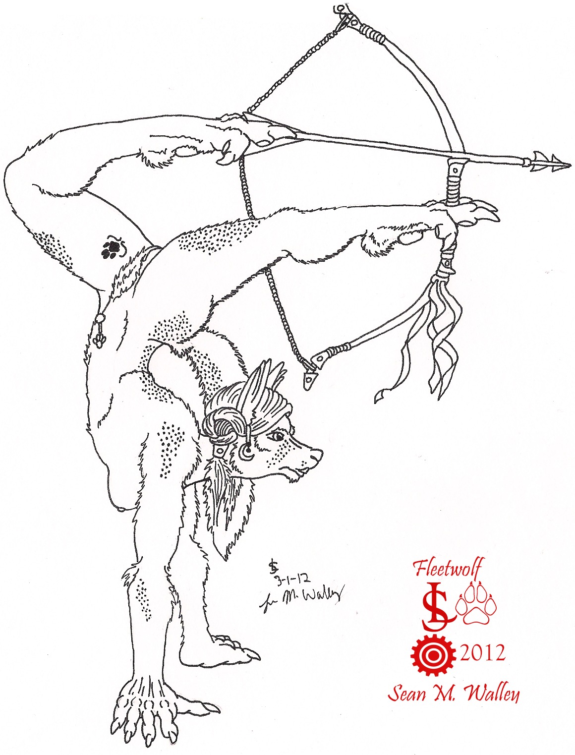 2012 aiming anthro archer archery arrow_(weapon) bow_(weapon) breasts e621 ear_piercing female fleetwolf flemycah foot_archery genitals hair handstand hi_res holding_object holding_weapon jewelry long_hair mammal monochrome nipples nude piercing ranged_weapon side_boob side_view signature simple_background solo tail tattoo traditional_media_(artwork) unknown_species upside_down vulva watermark weapon white_background