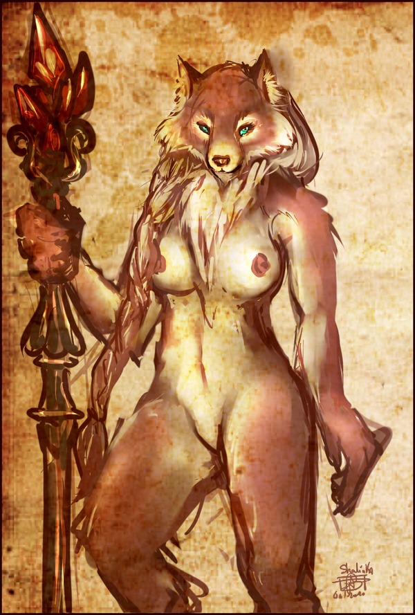1girls anthro blizzard_entertainment breasts brown_fur canine female fur furry green_eyes nipples nude pussy rule34 solo staff tagme warcraft weapon werecanid werecanine werewolf white_hair wolf worgen world_of_warcraft