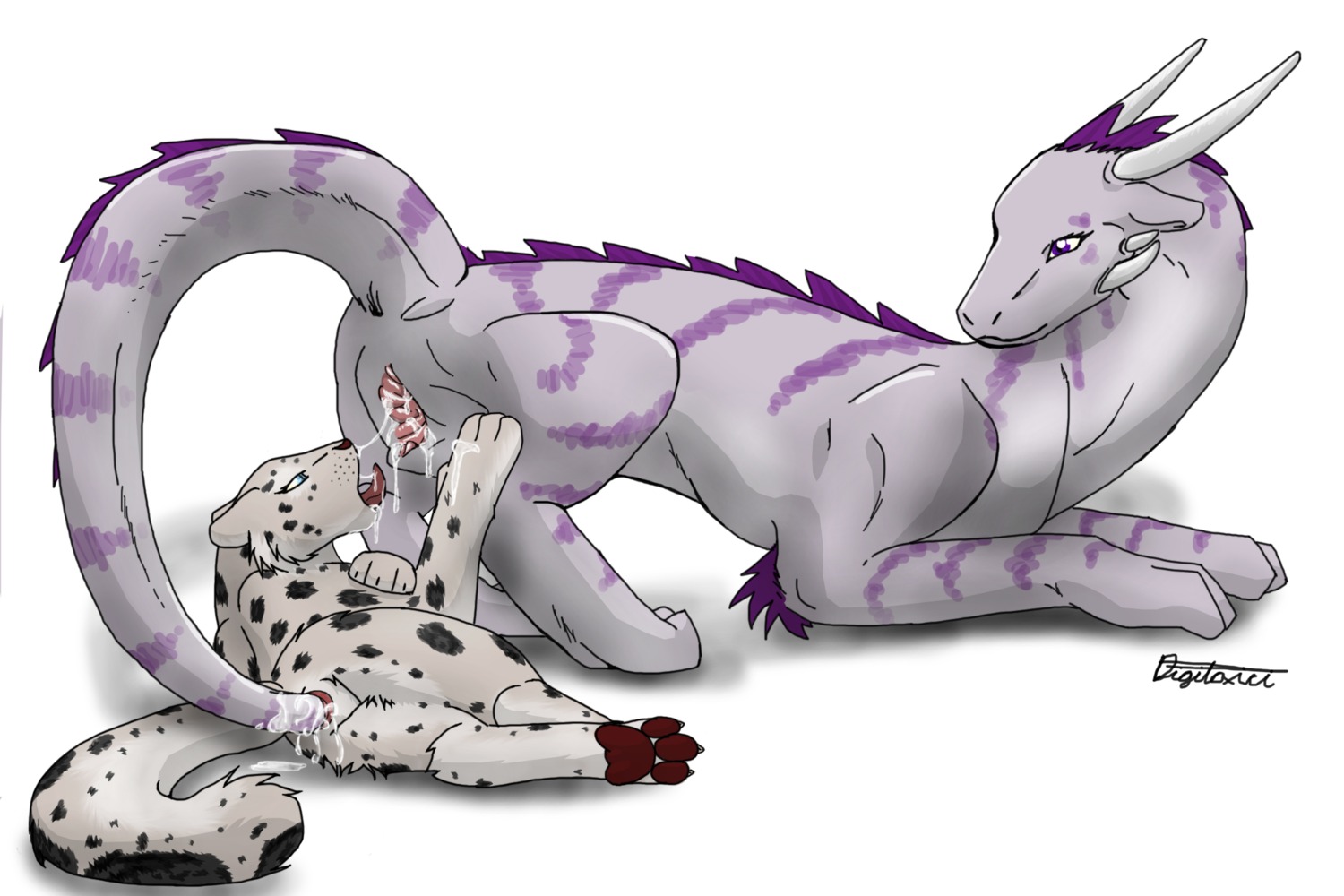 3:2 3_toes blue_eyes bodily_fluids claws cunnilingus digitigrade digitoxici dragon dripping duo e621 feet felid female female/female feral feral_on_feral fur genital_fluids genitals hi_res hindpaw horn interspecies leopard looking_back lying mammal markings messy mythological_creature mythological_scalie mythology on_side open_mouth oral pantherine pawpads paws penetration purple_eyes saliva scalie sex simple_background snow_leopard soles spots spotted_body spotted_fur stripes tail tail_fetish tail_play tail_sex toe_claws toes tongue tongue_out vaginal vaginal_fluid_string vaginal_fluids vaginal_penetration vulva white_background