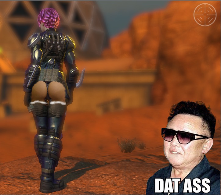 1other ambiguous_gender armor artist_logo artist_request ass desert_background human magenta_hair meme meme_reference no_visible_genitalia rule34 solo uncensored