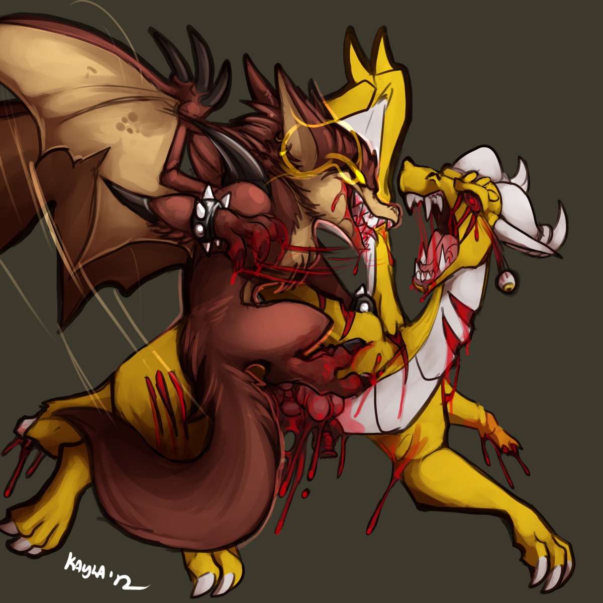 1:1 absurd_res blood bloodshot_eyes bodily_fluids conditional_dnp death demon digital_media_(artwork) dragon duo e621 ebonychimera female gore grotesque_death hi_res male membrane_(anatomy) membranous_wings monster mythological_creature mythological_scalie mythology scalie tail violence wings