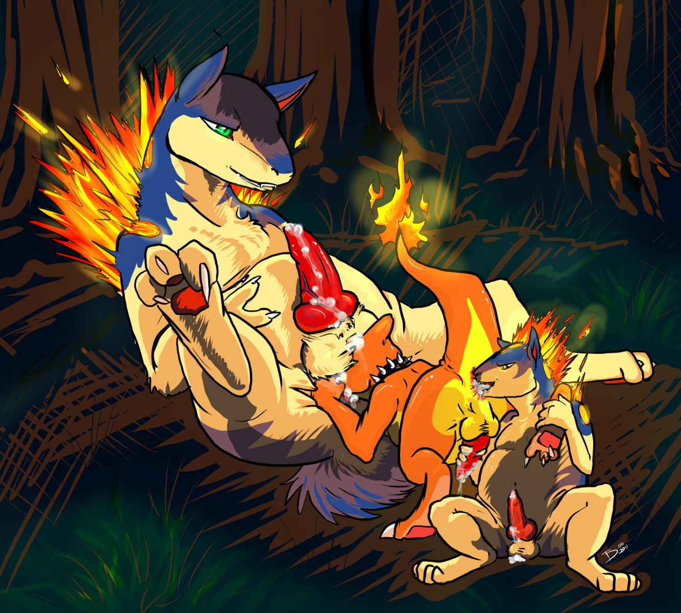 charem charmeleon color fairytails fire forest fur furry furry_only gay interspecies male male_only multiple_males nintendo nude outdoors pokemon pokemon_(species) quilava rule34 straight_hair tail tail_fire typhlosion yaoi