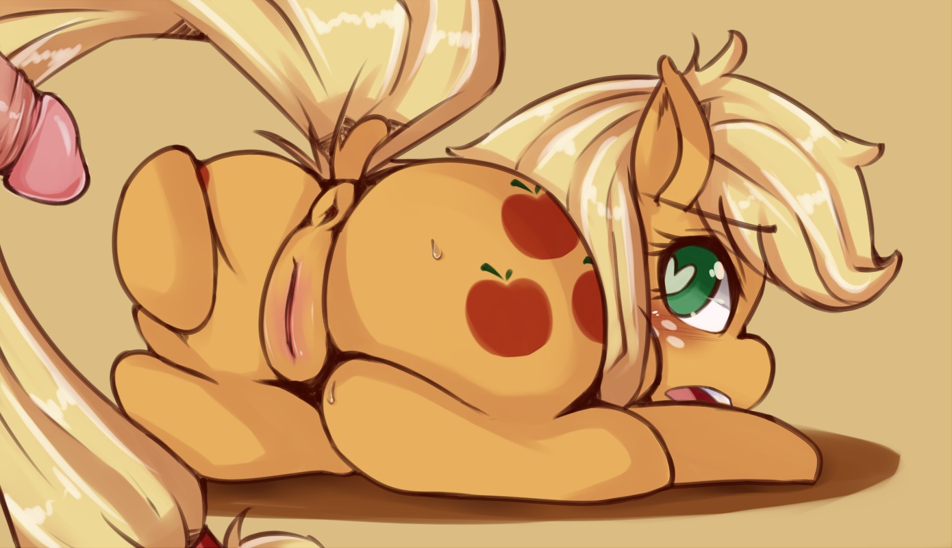 2013 anus applejack_(mlp) bestiality blush bodily_fluids butt cutie_mark disembodied_penis duo e621 earth_pony equid equine erection female female_focus female_on_human feral feral_focus friendship_is_magic genitals hasbro heart_eyes heart_symbol horse hua113 human human_on_feral humanoid_genitalia humanoid_penis imminent_sex interspecies looking_at_viewer looking_back lying male male/female male_on_feral mammal my_little_pony nude on_front open_mouth penis pony presenting presenting_hindquarters presenting_vulva simple_background solo_focus spread_butt spreading sweat sweatdrop tail vulva