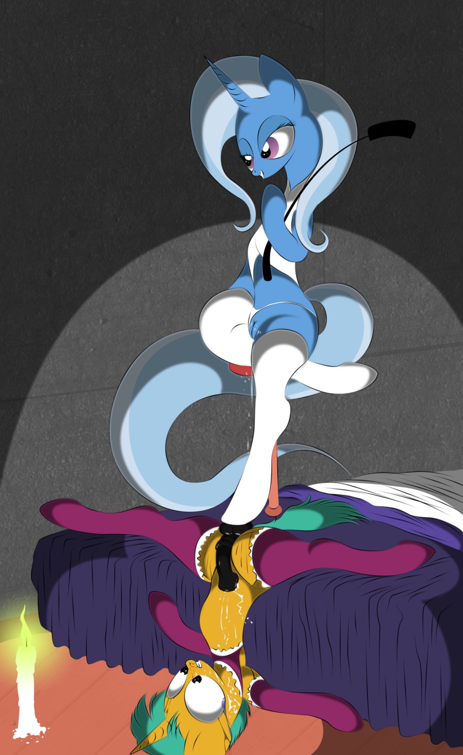 2012 animal_genitalia animal_penis ballbusting balls bed blue_hair bodily_fluids candle clothed clothing cock_and_ball_torture crossdressing cum cum_on_face cum_on_own_face cum_on_self dominant dominant_female duo e621 equid equine equine_genitalia equine_penis erection female femboy feral fire friendship_is_magic furniture genital_fluids genital_torture genitals hair hasbro hi_res horn male male/female mammal multicolored_hair my_little_pony mythological_creature mythological_equine mythology penis riding_crop shota sitting snails_(mlp) submissive submissive_male tail trixie_(mlp) two_tone_hair unicorn v-d-k vaginal_fluids violence vulva whip young young_feral young_male