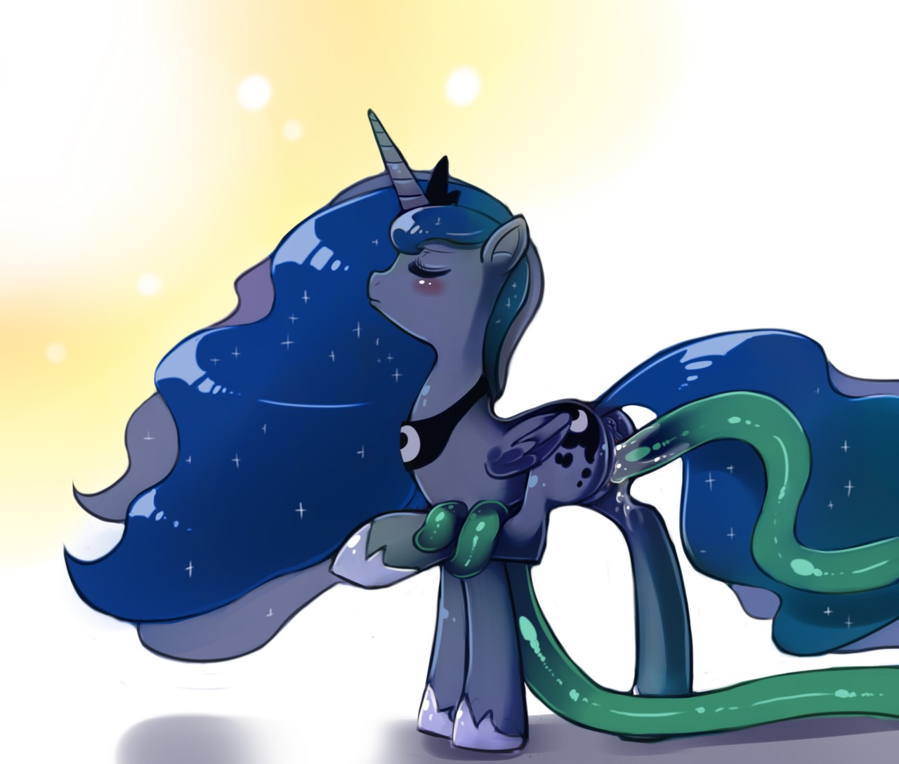 anus blue_body blue_feathers bodily_fluids consentacles cum e621 equid equine feathered_wings feathers female feral friendship_is_magic genital_fluids genitals hasbro horn mammal my_little_pony mythological_creature mythological_equine mythology princess_hinghoi princess_luna_(mlp) quadruped solo tail tentacles vulva winged_unicorn wings