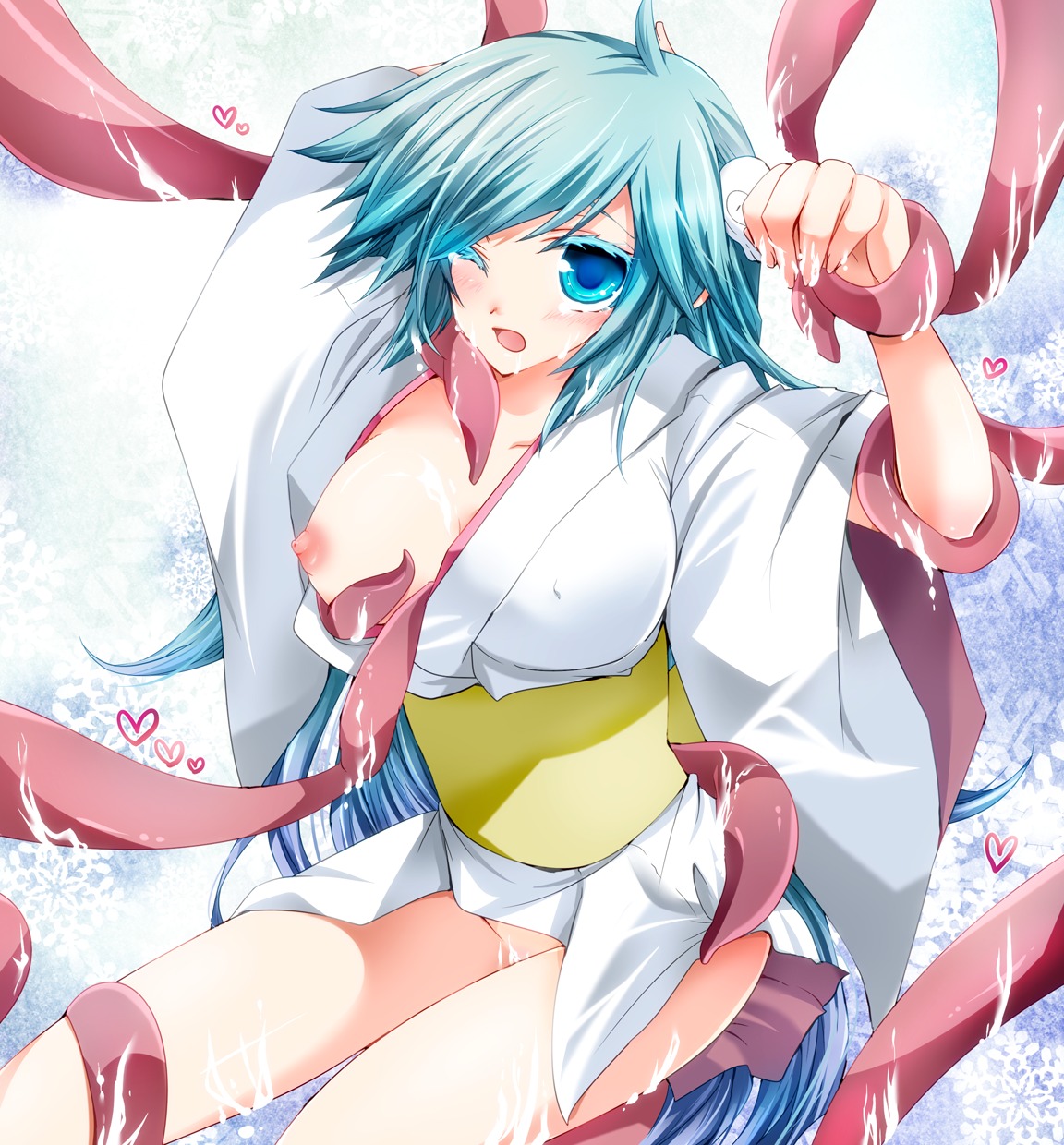 1girls 2010s ambiguous_penetration blush breasts dororon_enma-kun dress female hair_ornament highres japanese_clothes large_breasts long_hair nipples princess rule34 skull_hair_ornament solo tear tentacle tentacles_under_clothes wink yuki_onna yukiko_hime