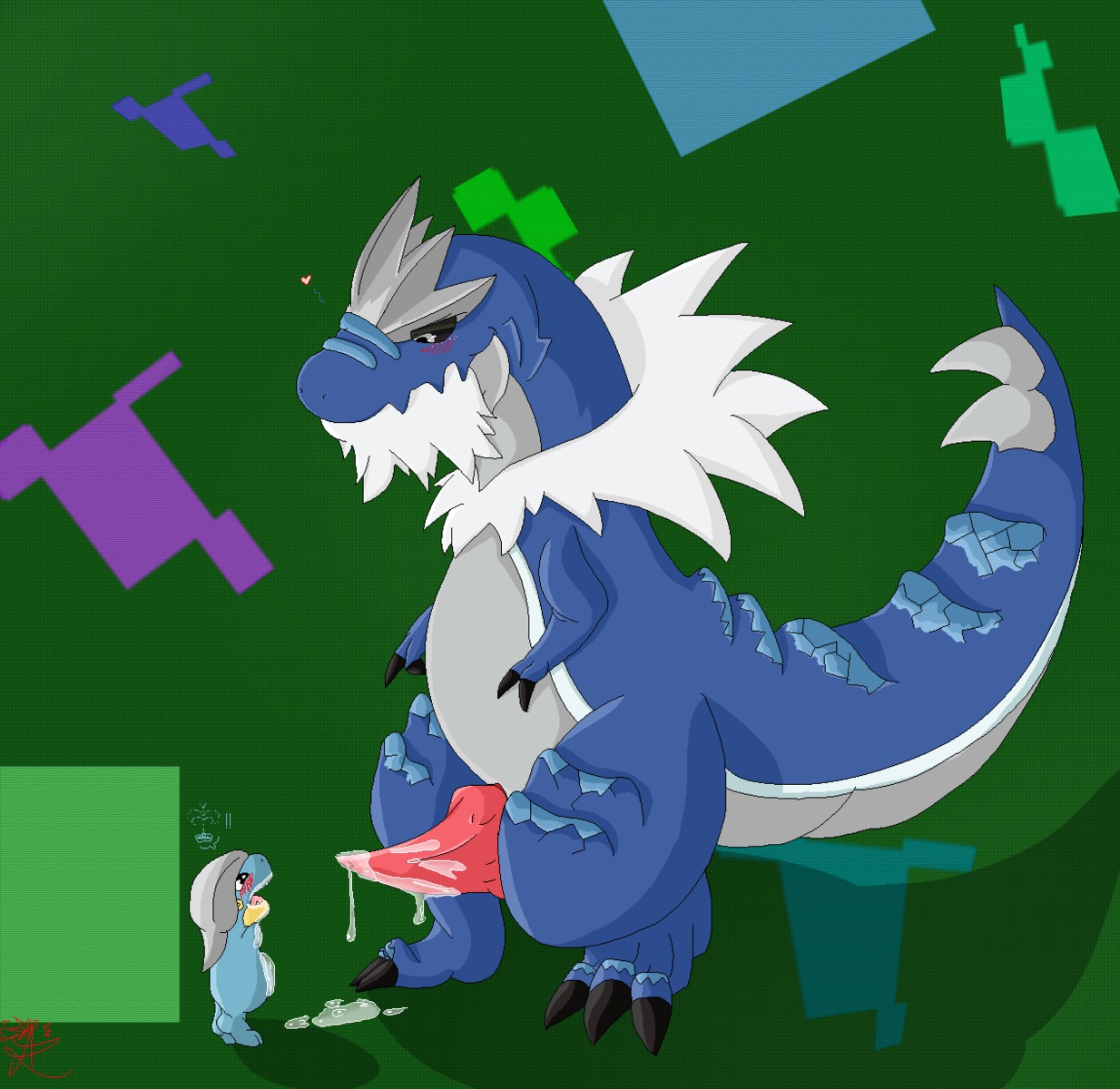 ambiguous_gender asbiearts bagon blush bodily_fluids claws conditional_dnp cum dinosaur duo e621 erection fellatio feral fluffy fossil_pokemon generation_3_pokemon generation_6_pokemon genital_fluids genitals hi_res knot larger_male male male/ambiguous nintendo open_mouth oral penile penis pokemon pokemon_(species) precum prehistoric_species reptile saurischian scalie sex shiny_pokemon simple_background size_difference smaller_ambiguous tail tailbutt tapering_penis theropod tyrantrum