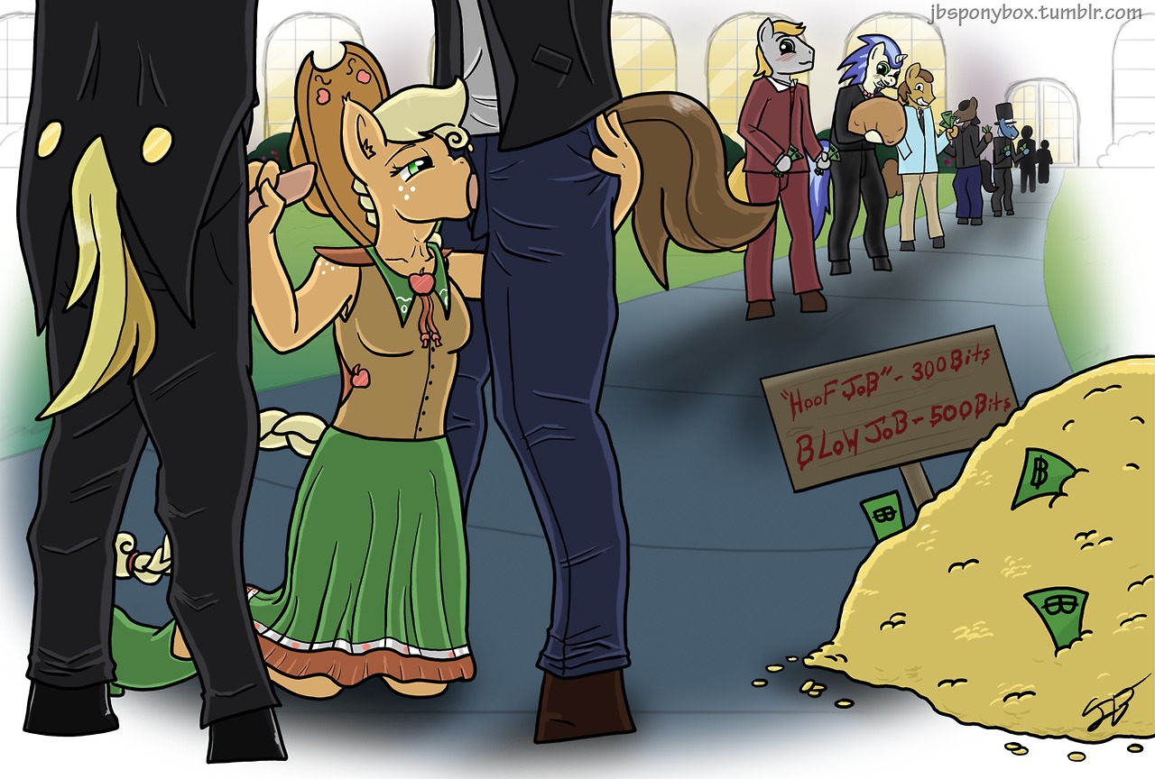 2013 anthro anthrofied applejack_(mlp) blonde_hair blush brown_hair clothing cowboy_hat e621 earth_pony english_text equid equine erection fan_character fellatio female freckles friendship_is_magic fur genitals green_eyes group hair handjob hasbro hat headgear headwear horse jomblluc kneeling male male/female mammal money my_little_pony oral oral_penetration orange_body orange_fur penetration penile penis pony prostitution public sex text