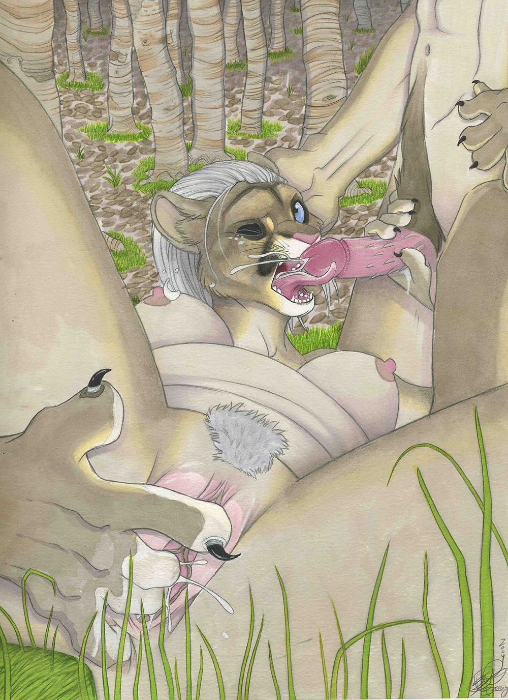 2004 anthro blue_eyes bodily_fluids breasts claws cougar cum cum_on_face cumshot duo e621 ejaculation erection faceless_character faceless_male felid feline fellatio female genital_fluids genitals glans hair hi_res humanoid_genitalia humanoid_penis licking lying malachi male male/female mammal masturbation navel nipples nude on_back one_eye_closed open_mouth oral orgasm outside penile penile_spines penis penis_lick pubes sex tongue tongue_out vaginal vaginal_fluids vaginal_masturbation vulva white_hair