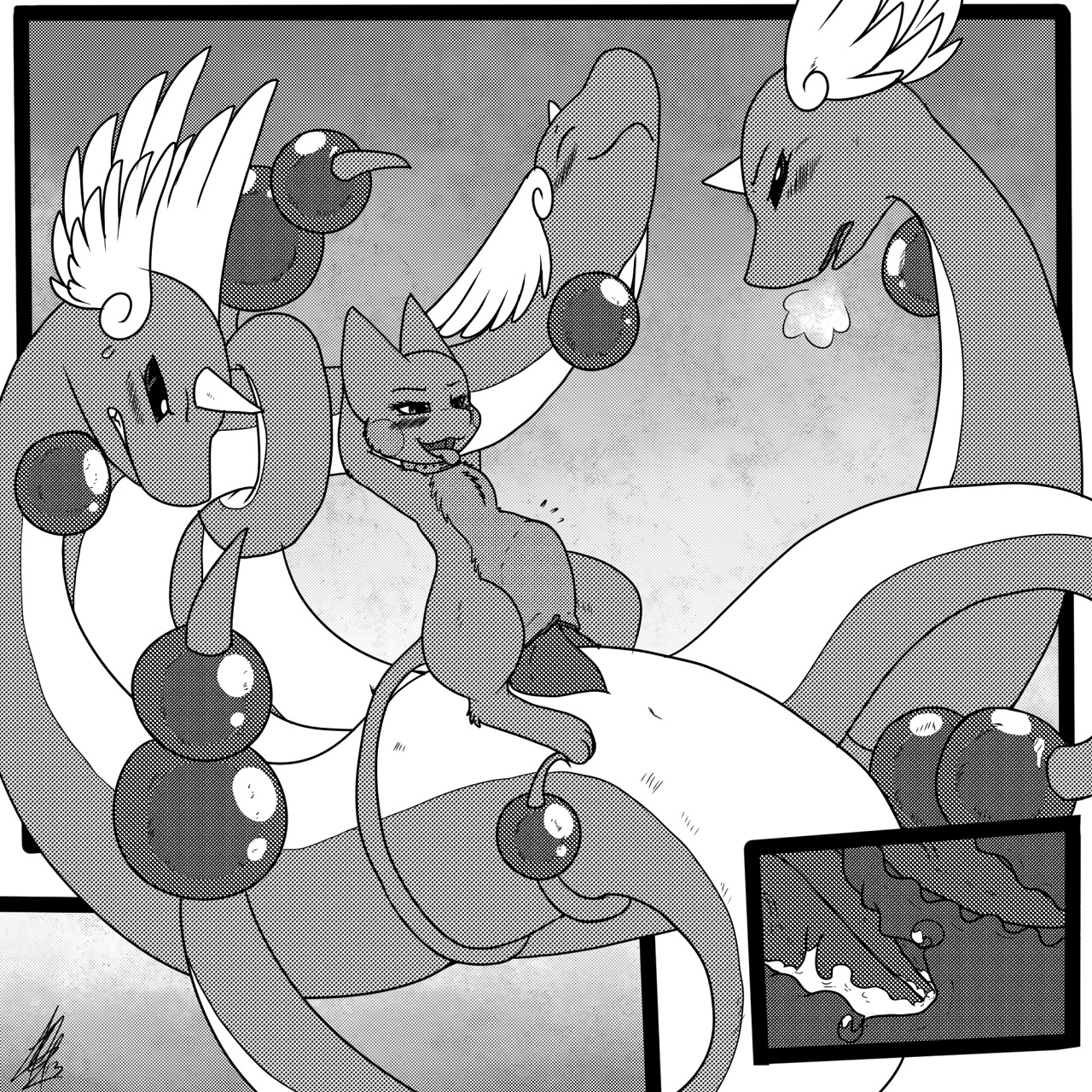 1:1 abdominal_bulge anal_canal blush bodily_fluids cervical_penetration clenched_teeth coiling collar comic cum cum_in_uterus cum_in_vagina cum_inside deep_penetration double_cervical double_penetration double_vaginal dragonair e621 erection eyes_closed fakemon fan_character feathered_wings feathers female feral foursome gangbang generation_1_pokemon genital_fluids genitals greyscale group group_sex head_wings hi_res horn hybrid internal interspecies larger_male male male/female male_penetrating mammal monochrome nintendo open_mouth ovaries penetration penis pikachu pokemon pokemon_(species) rodent sex shikaro sis_(fyoshi) size_difference smaller_female smile sweat tapering_penis teeth tongue tongue_out triple_penetration unusual_wing_placement uterus vaginal vaginal_canal vaginal_penetration wings