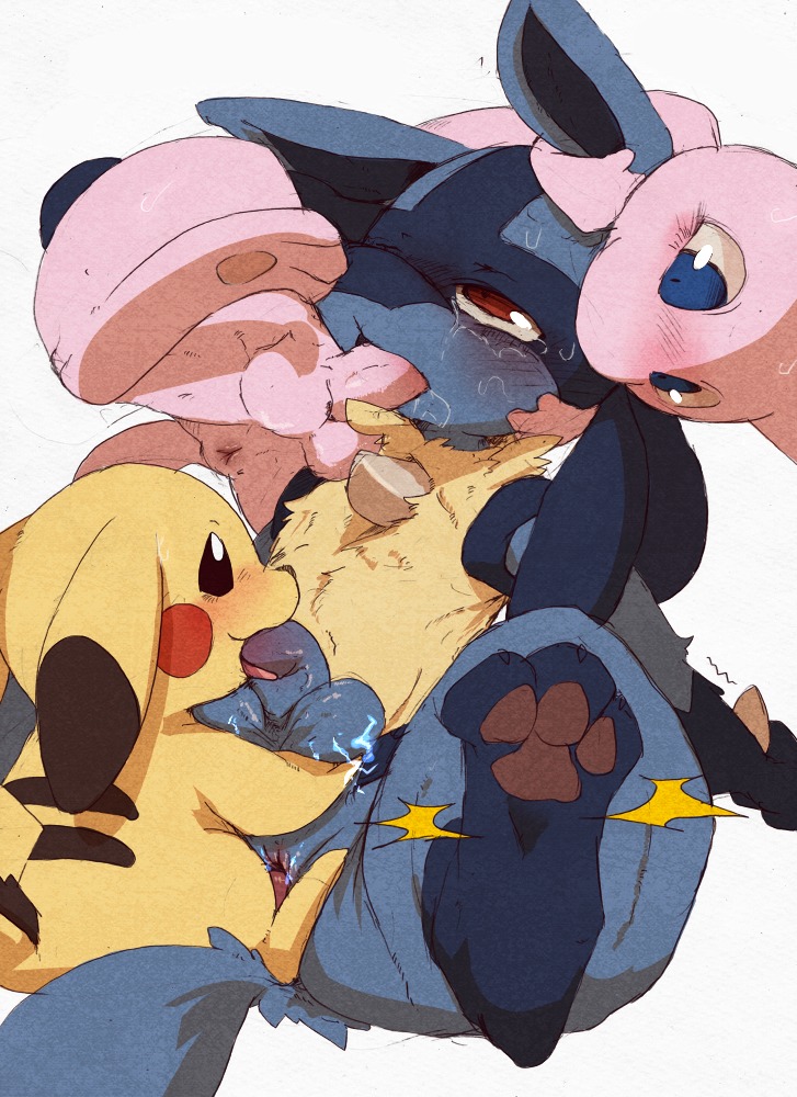 anal anal_penetration anthro anus balls black_body black_eyes black_fur blue_body blue_eyes blue_fur blush bodily_fluids butt canid canine dagasi digital_media_(artwork) e621 electricity electrostimulation erection fellatio fucked_silly fur generation_1_pokemon generation_4_pokemon genitals group group_sex interspecies legendary_pokemon lucario male male/male male_penetrated male_penetrating male_penetrating_male mammal mew_(pokemon) nintendo nude oral oral_penetration penetration penile penis pikachu pokemon pokemon_(species) red_eyes rodent sex simple_background spitroast tears threesome tongue trio white_background yellow_body yellow_fur
