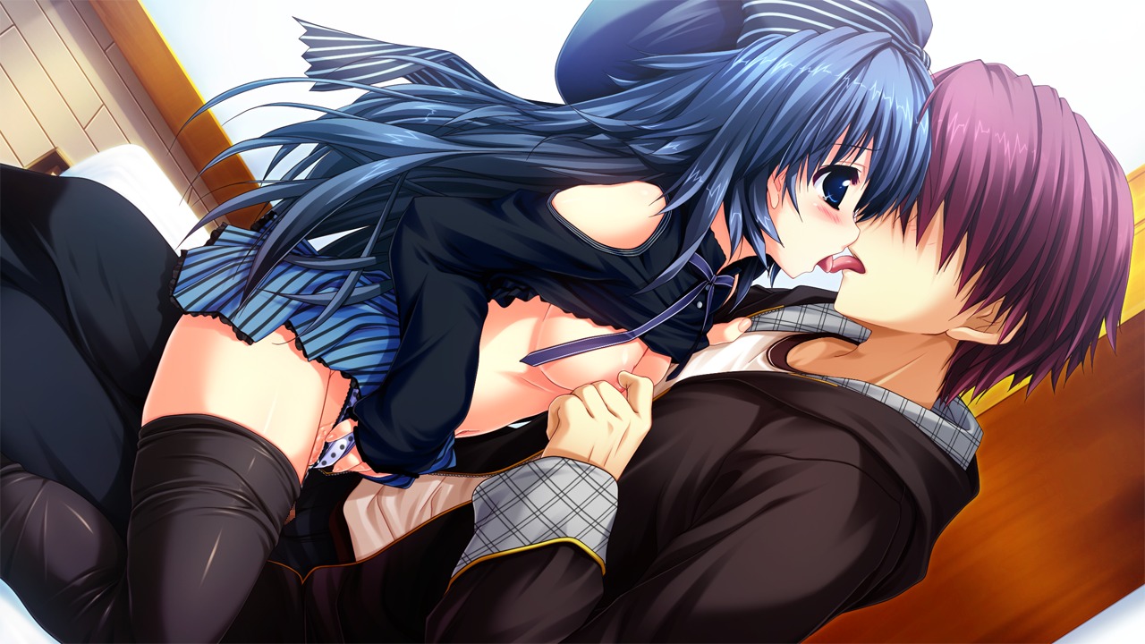 blue_eyes breasts censored female game_cg hat kamikaze_explorer kissing long_hair nipples oshiki_hitoshi rule34 sex thighhighs usami_saori