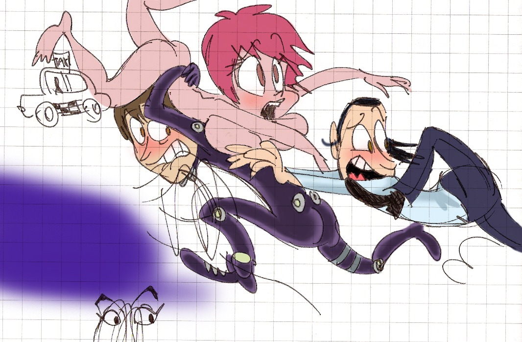 1girls 2boys female gantz gantzcraziness kei_kishimoto kei_kurono male masaru_kato pink_hair rule34 tagme