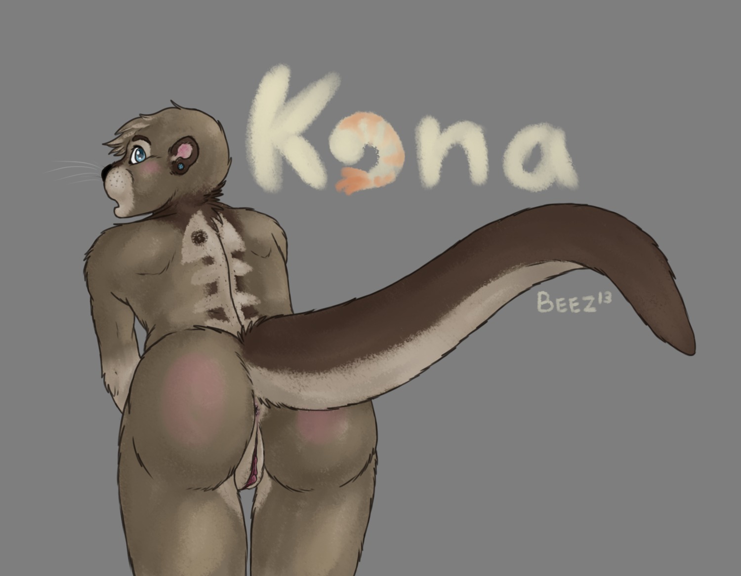 2013 alpha_channel andromorph anthro anus aquatic arthropod bent_over black_nose blue_eyes blush body_blush brown_body brown_fur butt butt_blush clitoral_hood clitoris crustacean e621 ear_piercing fish fur genitals hi_res intersex looking_at_viewer looking_back mammal mustelid nude otter piercing presenting raised_tail rear_view sarvix shrimp simple_background solo tail transparent_background vulva whiskers