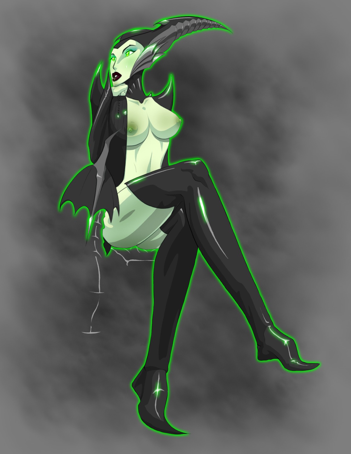 1girls big_breasts breasts disney disney_villains female female_only green_skin horns maleficent nipples red_jragon rule34 sleeping_beauty_(1959_film) solo tagme witch