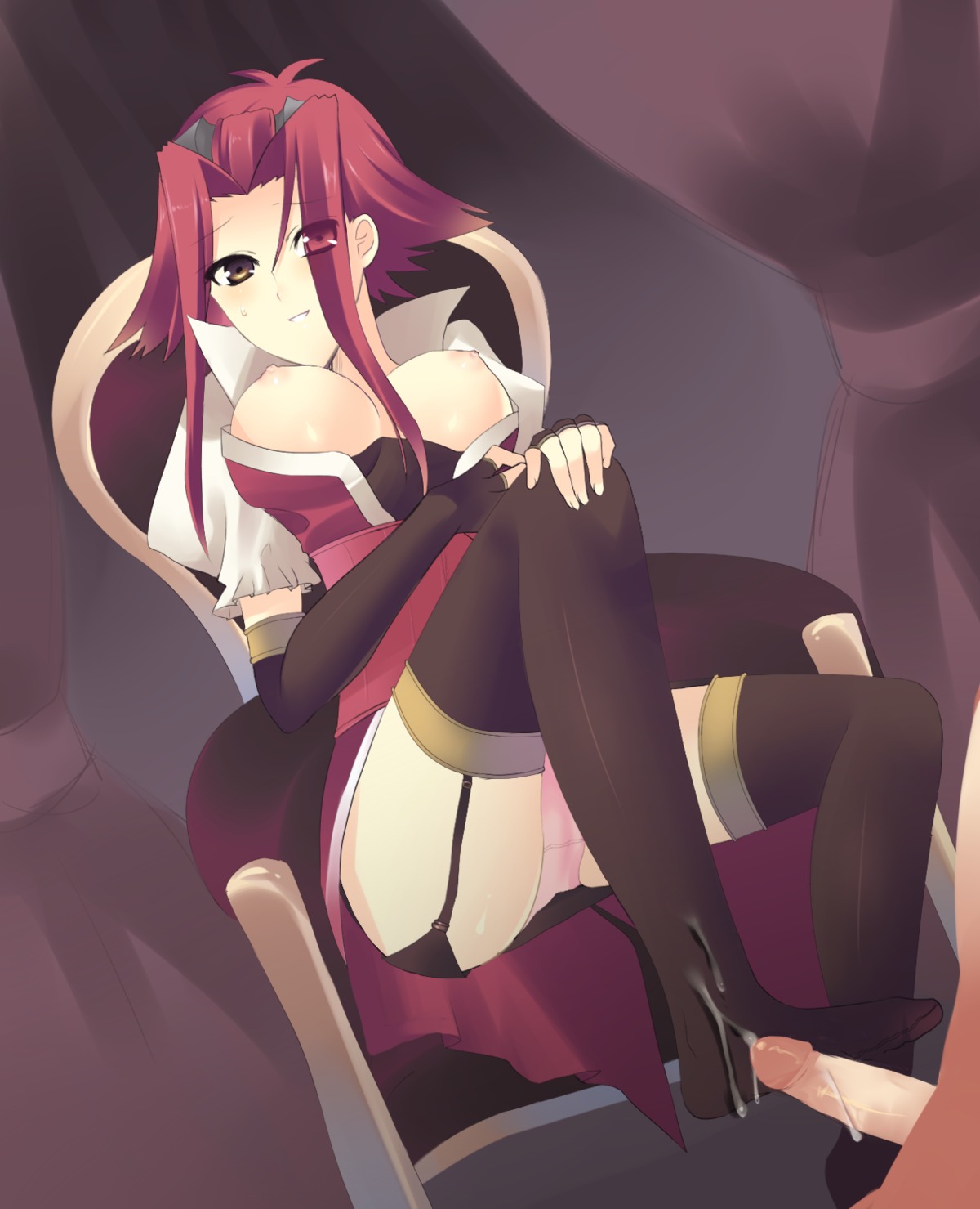 akiza_izinski blush breasts cum cum_on_body cum_on_clothes cum_on_feet cum_on_lower_body elbow_gloves feet female femdom fingerless_gloves footjob footjob_with_legwear garigarigari garter_belt garters gloves hair_over_one_eye highres human izayoi_aki large_breasts long_hair male open_clothes open_shirt panties penis red_hair rule34 shirt smile straight thighhighs uncensored underwear yellow_eyes yu-gi-oh! yu-gi-oh!_5d's