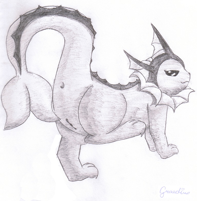 anus bedroom_eyes butt e621 eeveelution female feral generation_1_pokemon genitals graedius_(artist) greyscale half-closed_eyes monochrome narrowed_eyes nintendo pokemon pokemon_(species) presenting presenting_hindquarters seductive simple_background solo tail traditional_media_(artwork) vaporeon vulva white_background