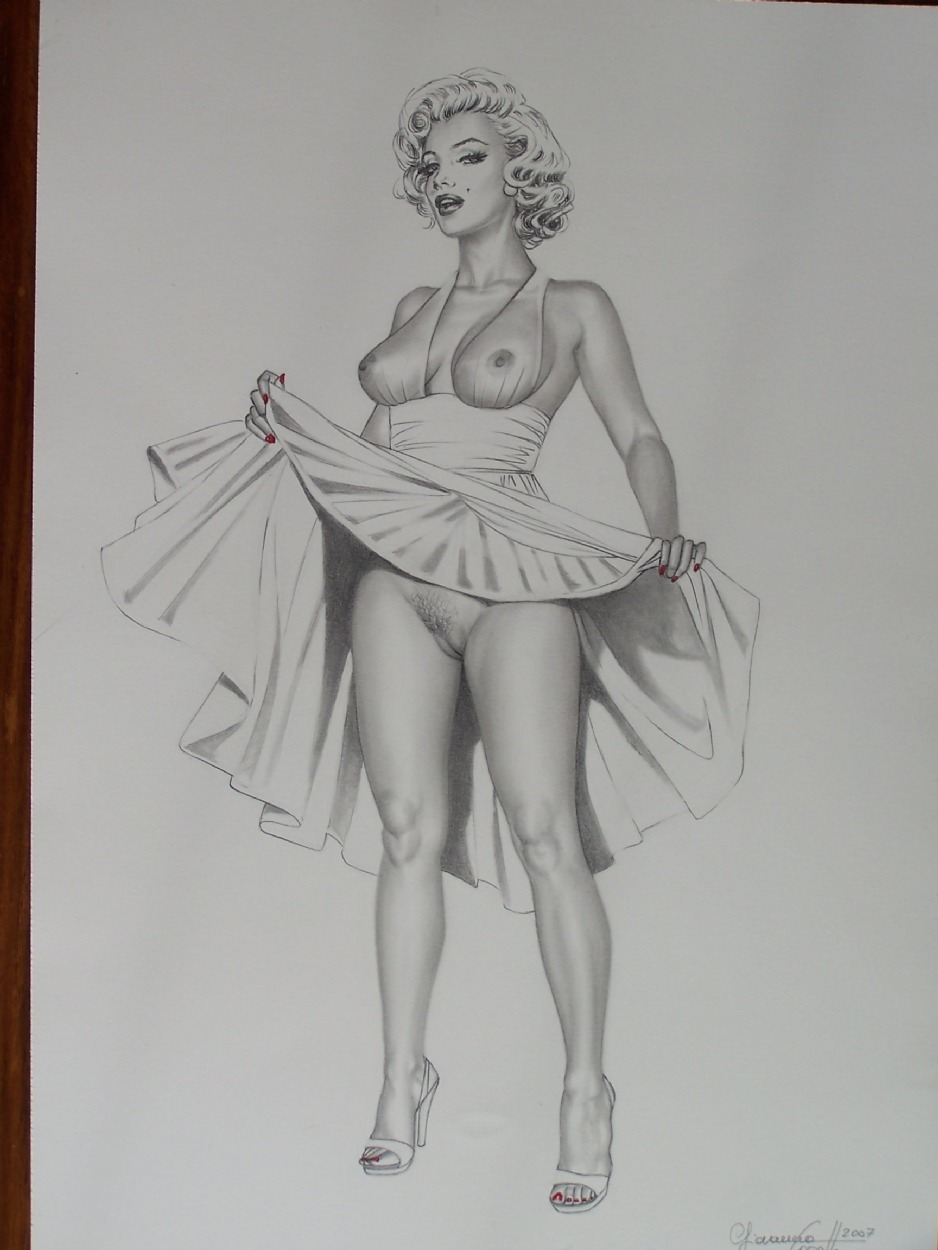 1950s 1girls 50s bottomless breasts clothed clothing female female_only giovanna_casotto human marilyn_monroe mostly_clothed nipples nipples_visible_through_clothing pubic_hair rule34 solo standing the_seven_year_itch traditional_media