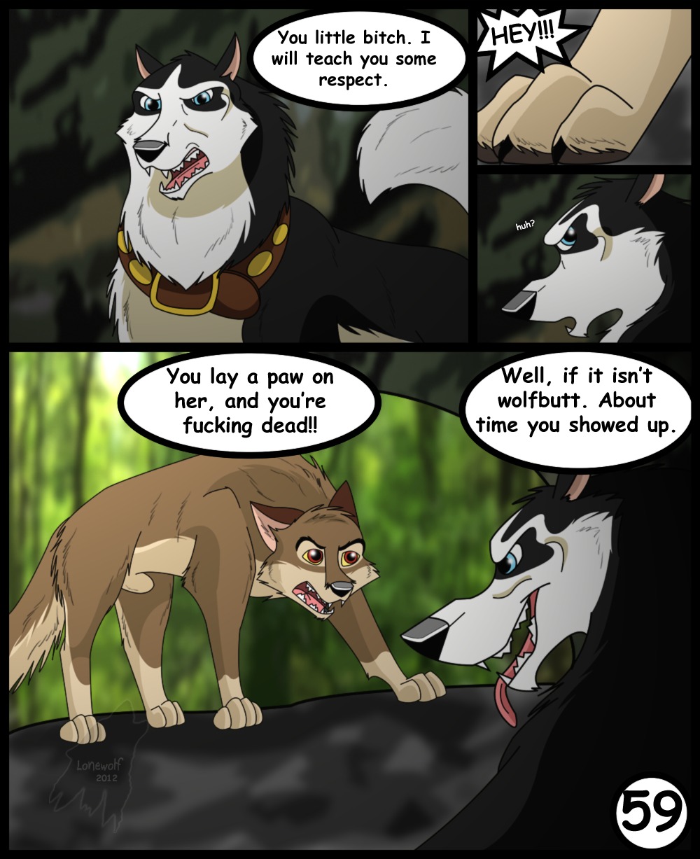2012 alaskan_malamute animal_genitalia balto balto_(series) canid canine canis cave comic dialogue digital_media_(artwork) digitigrade domestic_dog duo e621 english_text family_secret_(lonewolf) feral fully_sheathed genitals hi_res hybrid lonewolf male mammal nordic_sled_dog profanity quadruped sheath spitz steele_(balto) tail text tongue universal_studios wolf wolfdog