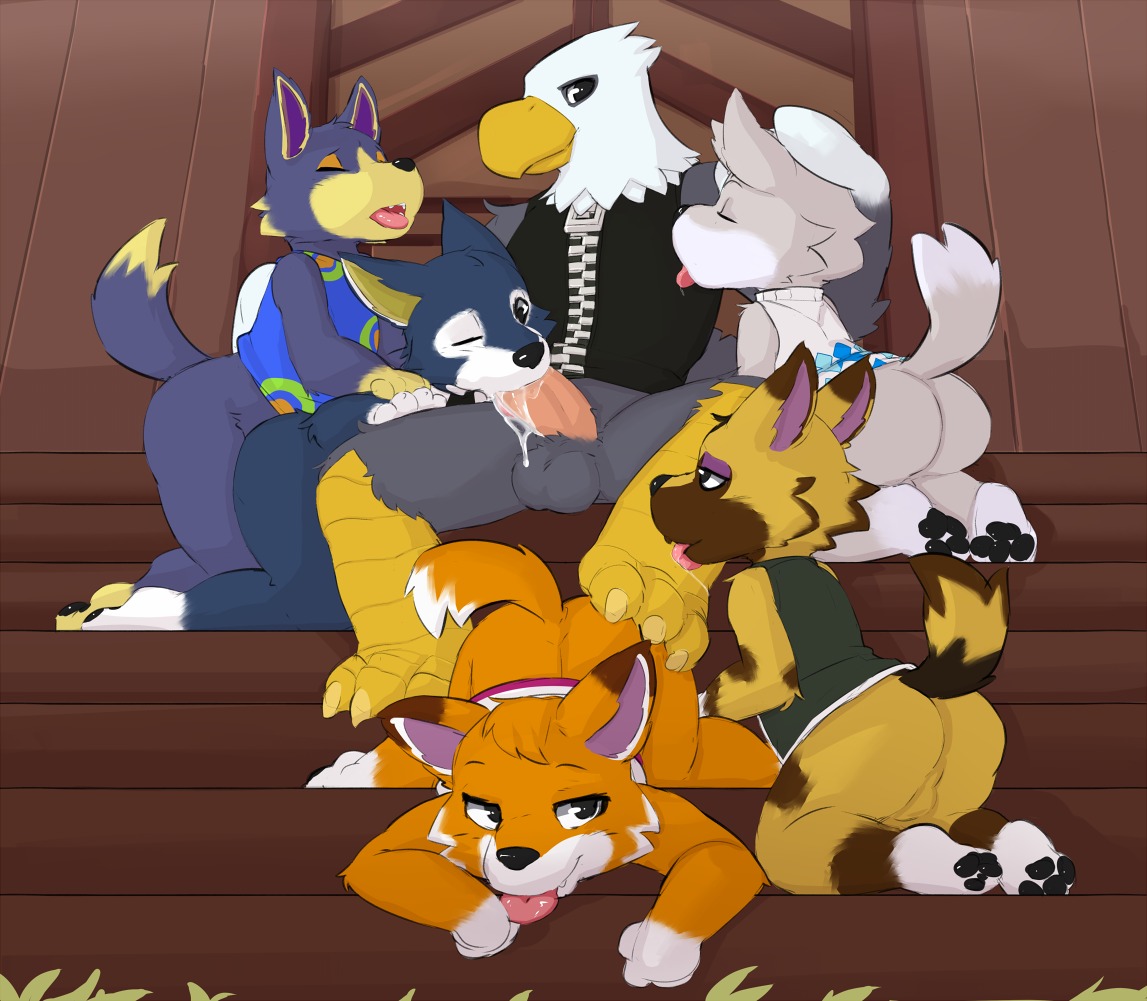 3_toes accipitrid accipitriform anal animal_crossing anthro apollo_(animal_crossing) avian bald_eagle balls bird bodily_fluids body_worship bottomless butt canid canine canis chief_(animal_crossing) claws clothed clothing cum cum_in_mouth cum_inside digital_media_(artwork) e621 eagle erection fang_(animal_crossing) feet fellatio foot_fetish foot_lick foot_play from_behind_position genital_fluids genitals group group_sex harem interspecies kyle_(animal_crossing) licking lobo_(animal_crossing) male male/male male_penetrated male_penetrating male_penetrating_male mammal nintendo oral oral_penetration orgy pawpads penetration penile penis sea_eagle seth-iova sex soles toe_claws toes tongue tongue_out wolf wolfgang_(animal_crossing)