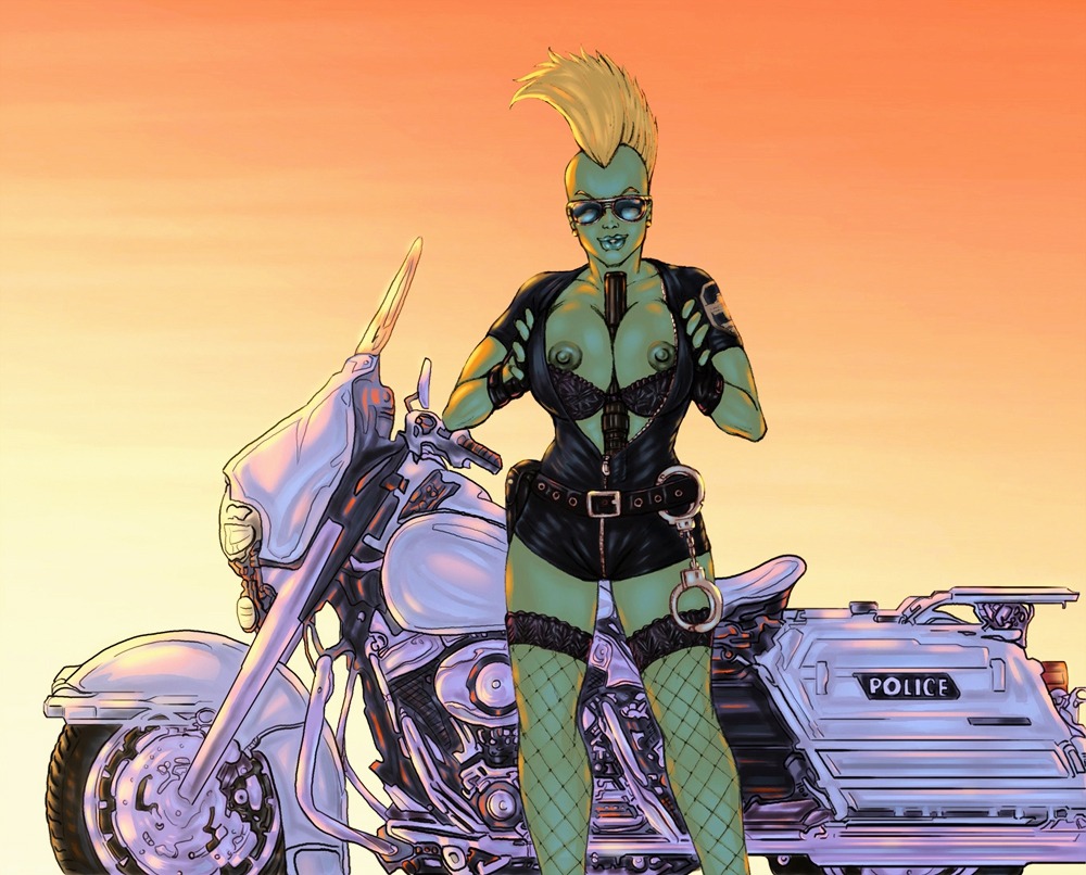 1girls amy_belcher female female_only fishnets green_skin image_comics mohawk rule34 savage_dragon she-dragon solo wicka yellow_hair