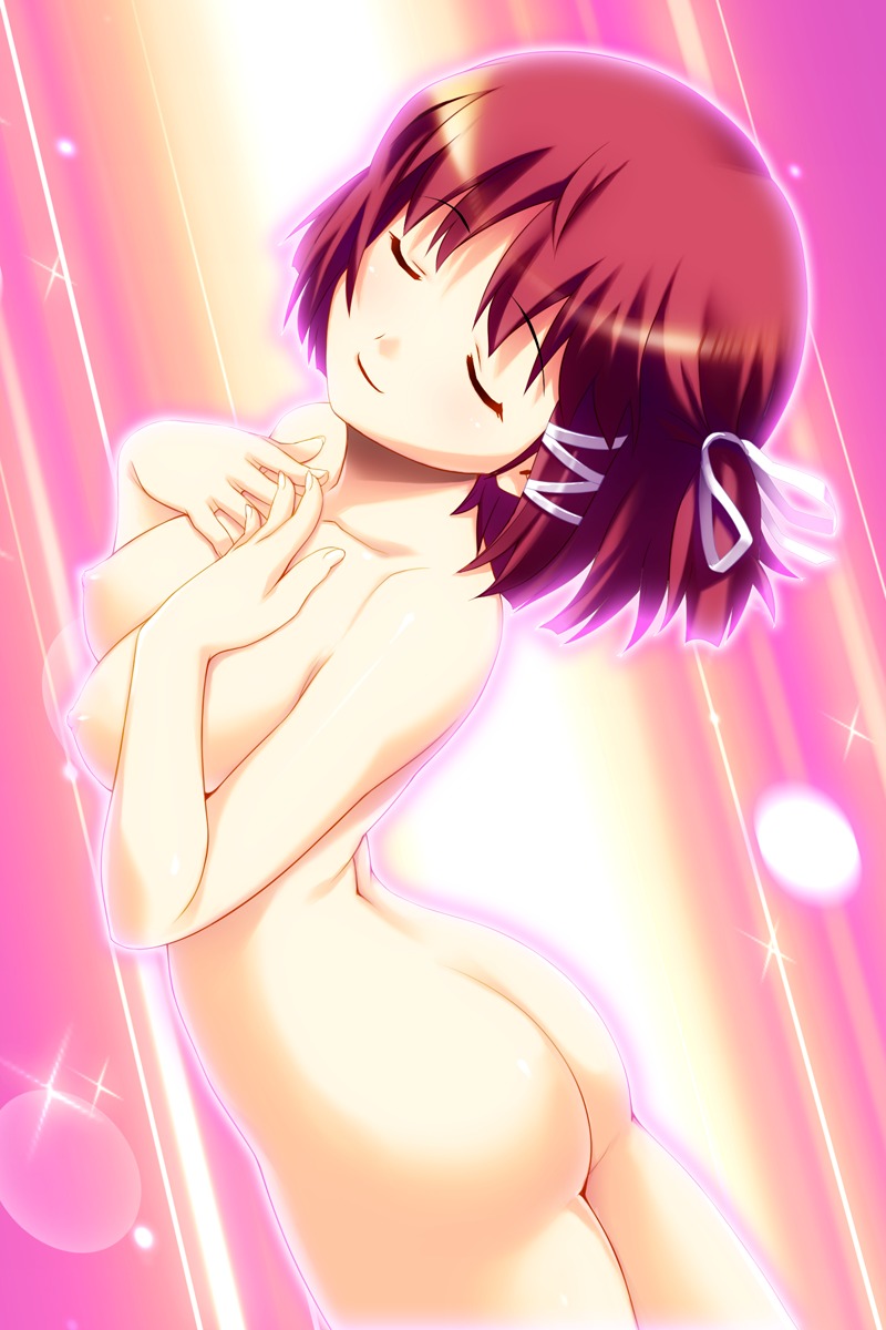 ars_magna ass blush breast_suppress breasts closed_eyes female game_cg glow glowing hair_ribbon highres koutaro mizusawa_noel nipples nude red_hair ribbon rule34 short_hair smile