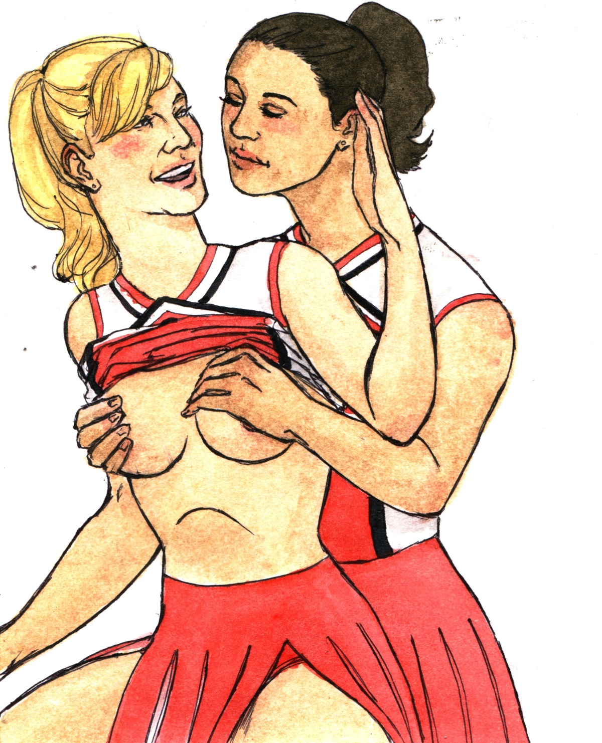 2girls artist_request brittany_pierce female glee_(tv_series) human rule34 santana_lopez teenage_female yuri