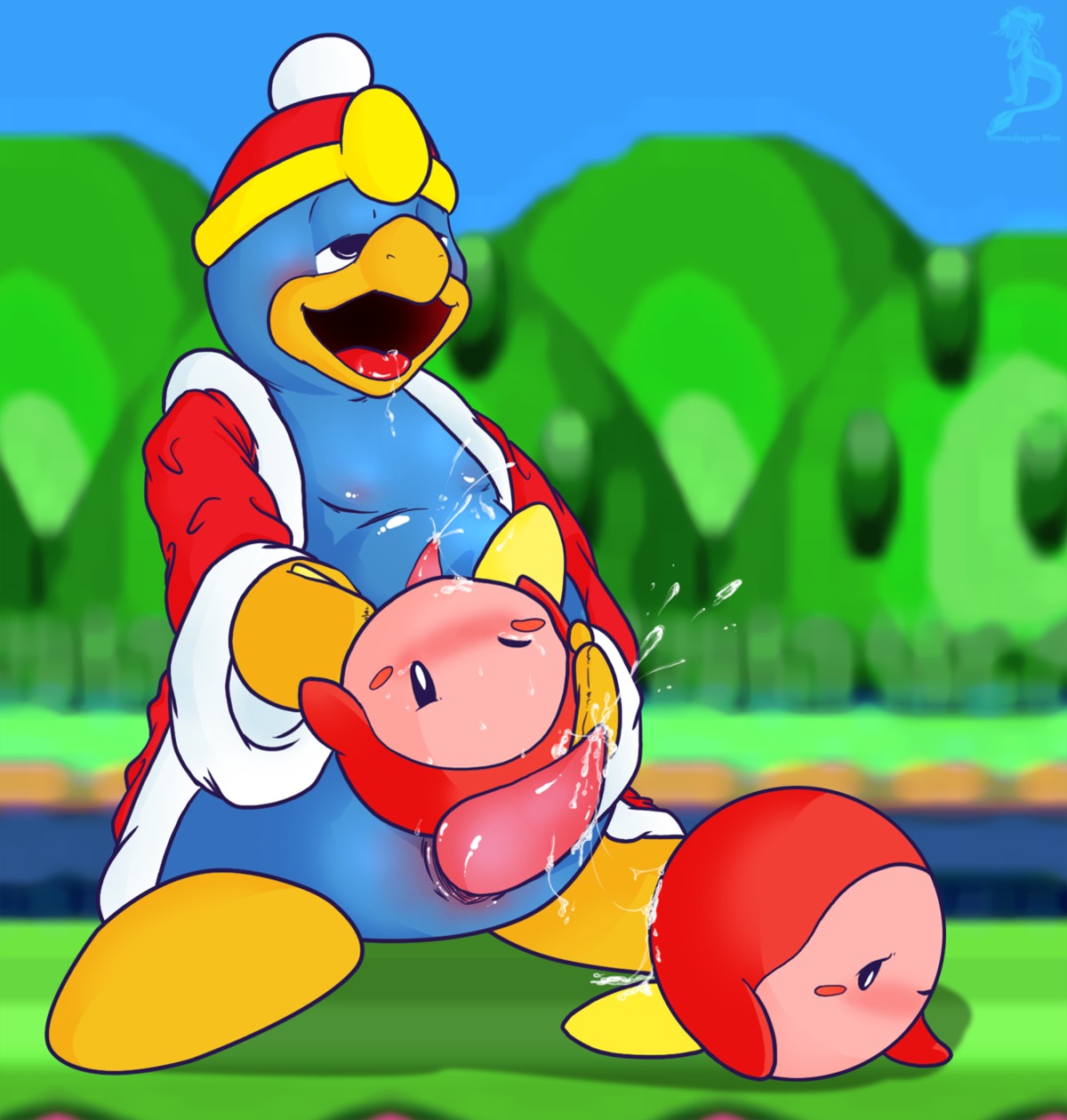 ahe_gao blush cum king_dedede kirby_(series) male male/male meme orgasm penis rule34 stormdragonblue tagme tapering_penis waddle_dee