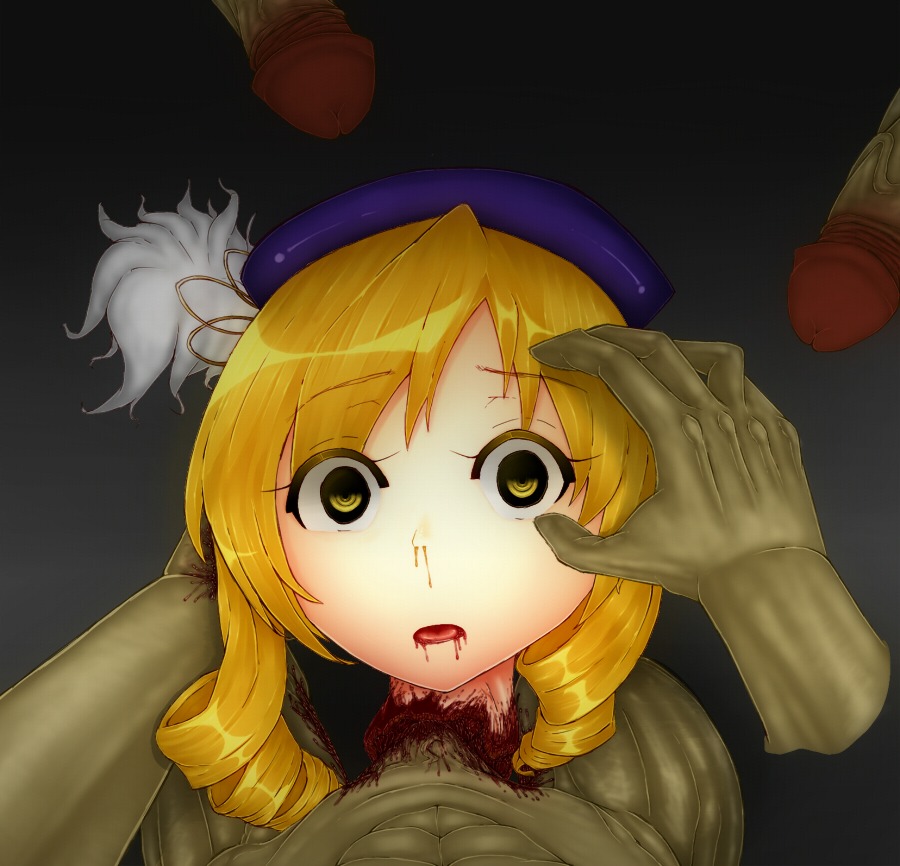 1boy 1girls blonde_hair blood death drill_hair female female_death gore guro human_death mahou_shoujo_madoka_magica male neck_fucking necrophilia open_eyes penis puella_magi_madoka_magica reverse_blowjob rule34 severed_head short_hair skull_fucking snuff straight straight_hair tagme tomoe_mami uncensored