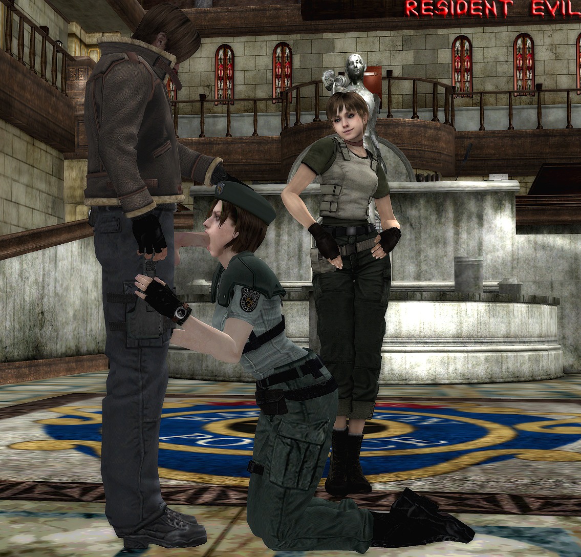 3d english_text erection evil fellatio female jill_valentine jill_valentine_(julia_voth) leon_scott_kennedy leon_scott_kennedy_(christian_duerre) male oral penis rebecca_chambers resident_evil resident_evil_4 resident_evil_remake rule34 tagme text