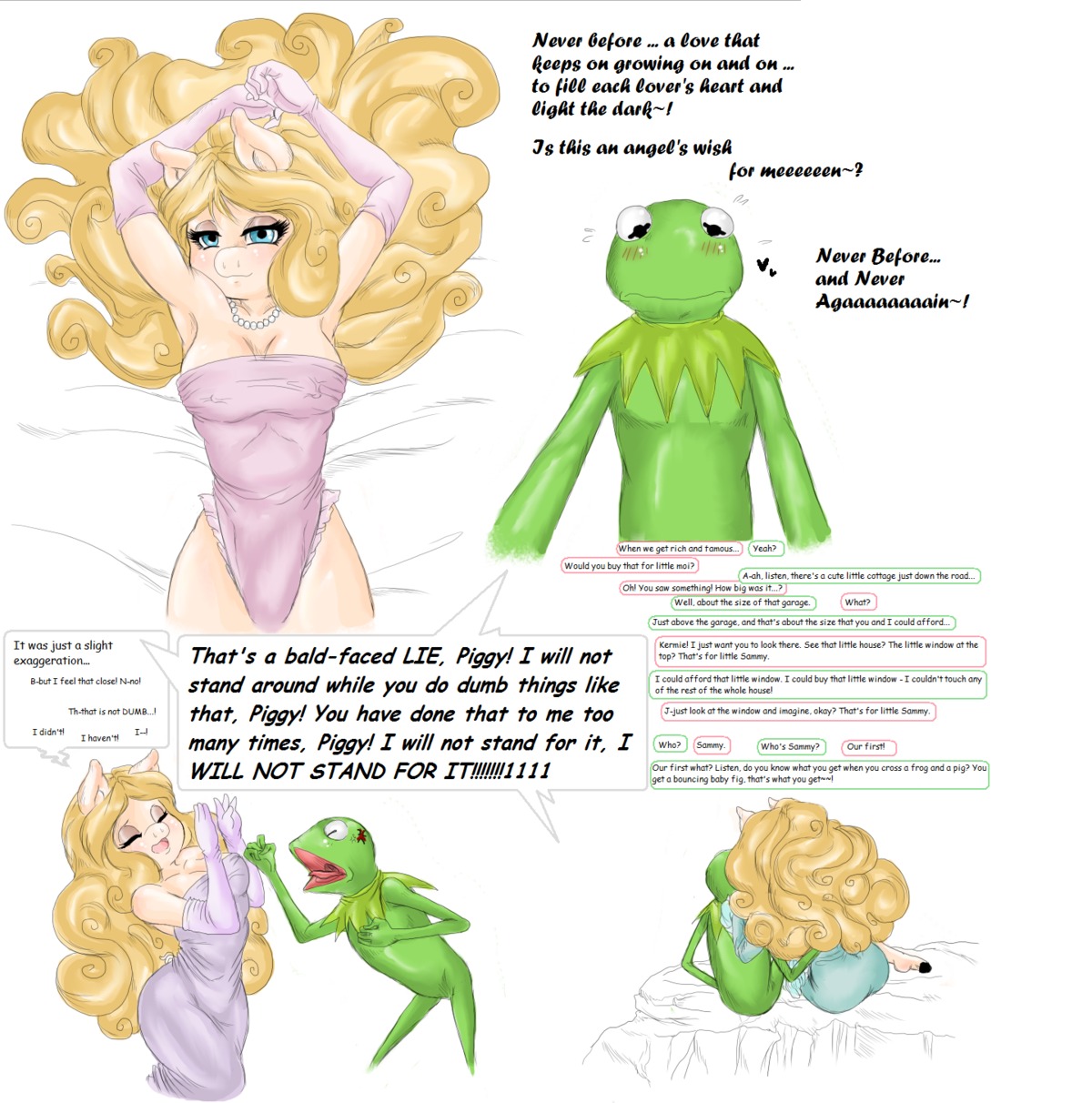 1boy 1girls clothing coconut_(artist) dress female kermit_the_frog male miss_piggy muppets rule34 tagme wholesome