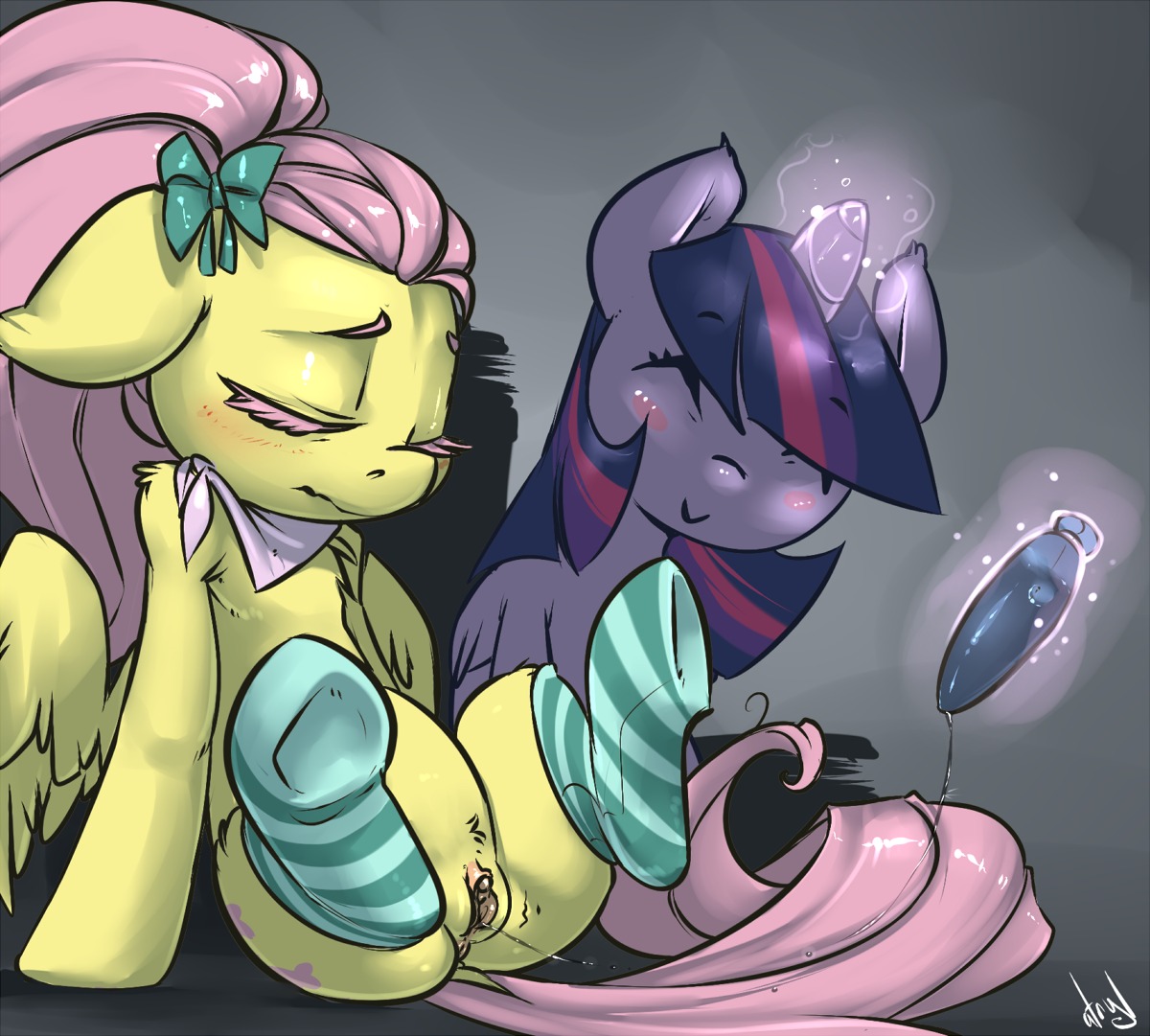 accessory anus atryl blush bodily_fluids bow_(feature) bow_accessory bow_ribbon clitoral_winking clitoris cutie_mark digital_media_(artwork) dildo duo e621 equid equine eyes_closed feathered_wings feathers female female/female fluttershy_(mlp) friendship_is_magic fur genital_fluids genitals hair hair_accessory hair_bow hair_ribbon hasbro horn long_hair mammal multicolored_hair my_little_pony mythological_creature mythological_equine mythology pegasus pink_hair purple_body purple_fur purple_hair ribbons sex_toy smile twilight_sparkle_(mlp) two_tone_hair vaginal vaginal_fluid_string vaginal_fluids vulva winged_unicorn wings yellow_body yellow_fur