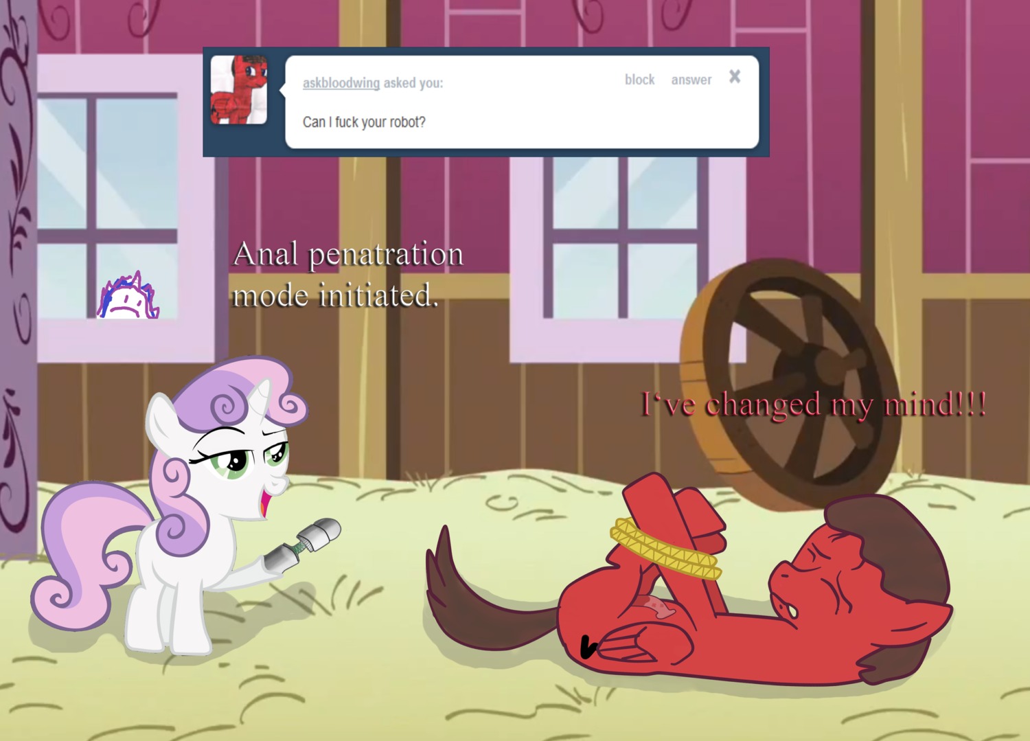 alternate_species anal cutie_mark cybernetics duo e621 earth_pony english_text equid equine erection female feral forced friendship_is_magic friendship_is_witchcraft genitals hasbro hi_res horn horse machine male mammal mspaintponies my_little_pony mythological_creature mythological_equine mythology nude penis pony profanity quadruped rape restrained robot sex sweetie_belle_(mlp) sweetie_bot_(mlp) tail text tumblr twilight_panda unicorn young young_feral