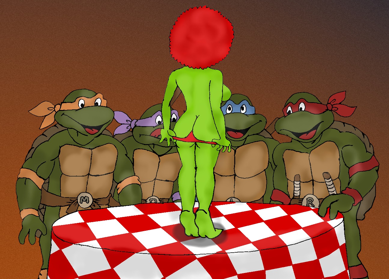 amphibian anthro anthro_only brother brothers donatello female frog juice87 leonardo male michelangelo multiple_boys multiple_males raphael reptile rule34 sanna_frog scalie teenage_mutant_ninja_turtles turtle