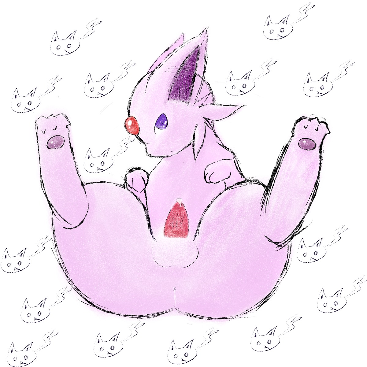 anus balls color eeveelution espeon feral front_view fur lying male male_only nintendo nude on_back penis pokemon pokemon_(species) purple_fur rule34 solo tagme testicles