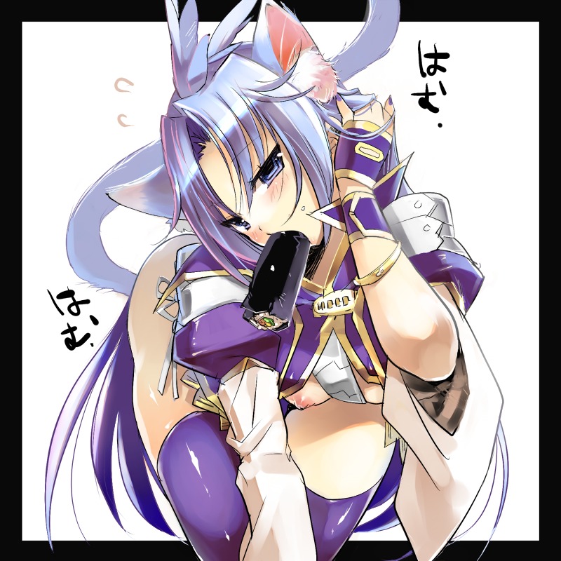 animal_ears bent_over blue_eyes blush cat_ears cat_tail final_fantasy final_fantasy_ix kuja long_hair makizushi male moobs nipple_slip nipples rule34 sexually_suggestive silver_hair sushi tail thighhighs trap ziz_(pantwo)