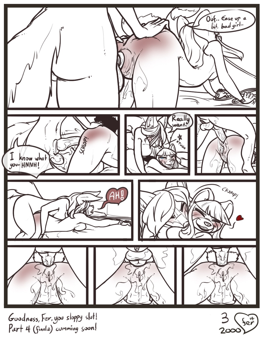 ailurid anal anal_penetration anthro bdsm bed big_breasts big_penis bite blue_eyes blush bondage bound breasts butt canid canine comic deep_penetration digital_media_(artwork) dominant dominant_gynomorph dominant_herm dominant_intersex duo e621 ear_nibble english_text erection female female_penetrated feretta feretta_(character) from_behind_position furniture genitals gynomorph heart_symbol herm herm/female herm_penetrating herm_penetrating_female hi_res intersex intersex/female intersex_penetrating intersex_penetrating_female jex knot knotting leash mammal messy monochrome nude nuzzling on_bed penetration penis red_panda reddened_butt ruzha sex sore submissive submissive_female text vaginal vaginal_knotting vaginal_penetration vulva