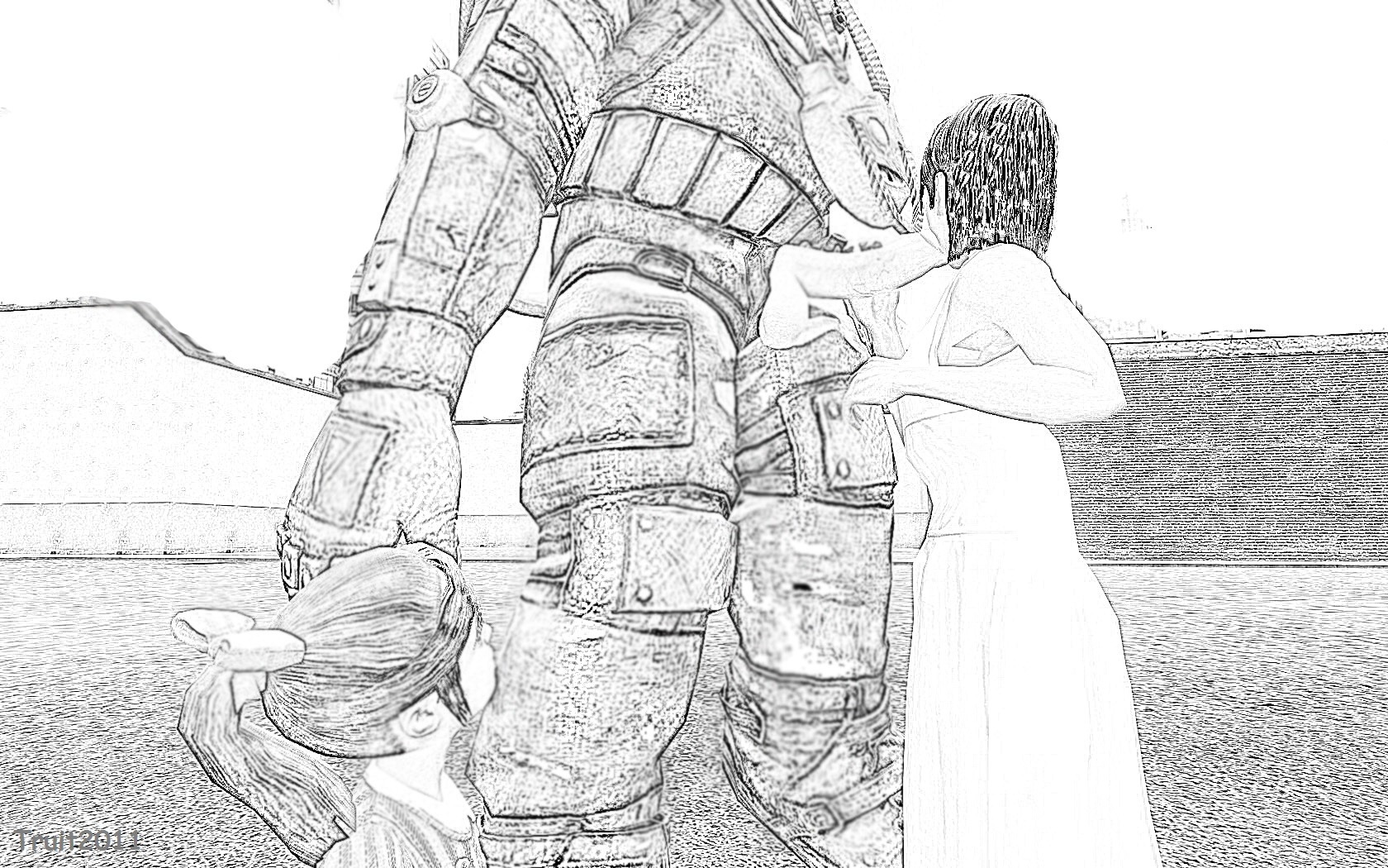 balls big_daddy_(bioshock) bioshock bioshock_2 eleanor_lamb erection fellatio female little_sister_(bioshock) male oral penis rule34 straight subject_delta