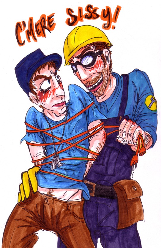 2d bondage engineer_(team_fortress_2) human human_male human_only male male_only rape rule34 scout_(team_fortress_2) team_fortress_2 yaoi