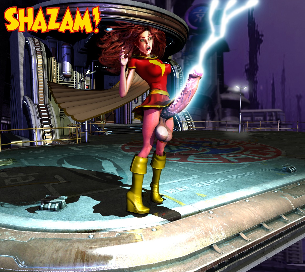 1futa 3d balls breasts busty cape dc dc_comics erect_nipples futa_only futanari grendel huge_balls huge_cock huge_testicles hyper hyper_balls hyper_penis hyper_testicles intersex lightning mary_batson mary_marvel nipple_bulge nipples penis penis_under_skirt platform_heels rule34 shazam_(series) solo_futa testicles tight_clothes veiny_penis voluptuous