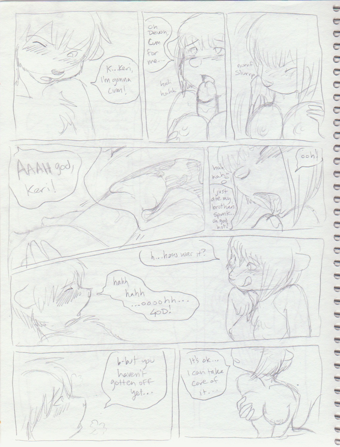 adolescent alternating_focus announcing_orgasm anthro anthro_on_anthro black_and_white blockage_(layout) blush blush_lines bodily_fluids breast_play breasts breath brother_(lore) brother_and_sister_(lore) chest_tuft comic cum cum_in_mouth cum_inside cum_on_tongue cum_request cum_string devon_(nikora_angeli) dialogue drinking drinking_cum duo e621 eight_frame_image english_text erection eyes_closed fellatio female female_penetrated fingering fingering_self fur genital_fluids genitals glans hair hi_res horizontal_blockage horizontal_staggering humanoid_genitalia humanoid_penis incest_(lore) internal internal_fellatio internal_oral intraspecies keri_(nikora_angeli) licking looking_pleasured male male/female male_penetrating male_penetrating_female mammal masturbation mephitid moan monochrome name_drop name_in_dialogue name_stutter nikora_angeli nipples nude one_eye_closed open_mouth oral oral_penetration orgasm panting penetration penile penis penis_on_tongue sex short_hair sibling_(lore) sister_(lore) sketch skunk speech_bubble staggering_(layout) stated_incest stuttering text titfuck tongue tongue_out tuft twincest_(lore) twins_(lore) vaginal vaginal_fingering vaginal_masturbation young