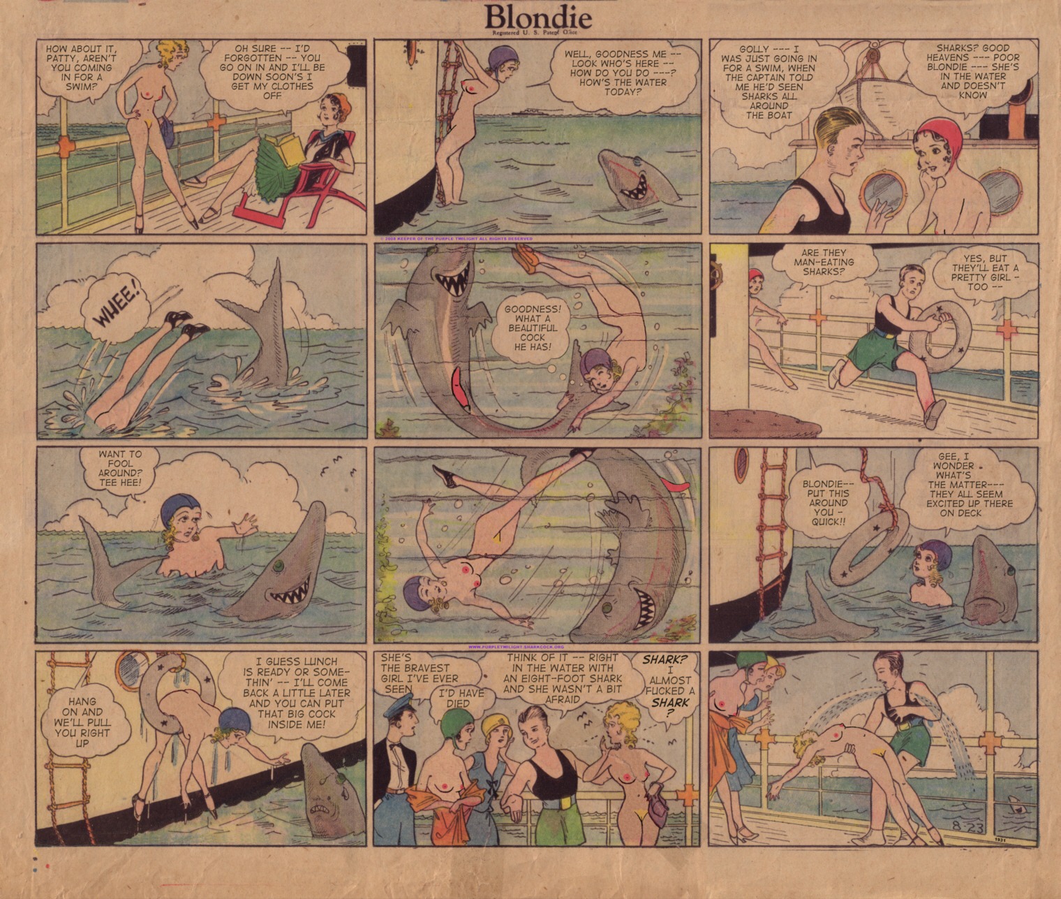 blondie_(comic) blondie_bumstead casual clothing comic cruise_ship female group human male nudist pale_skin public rule34 shark tagme