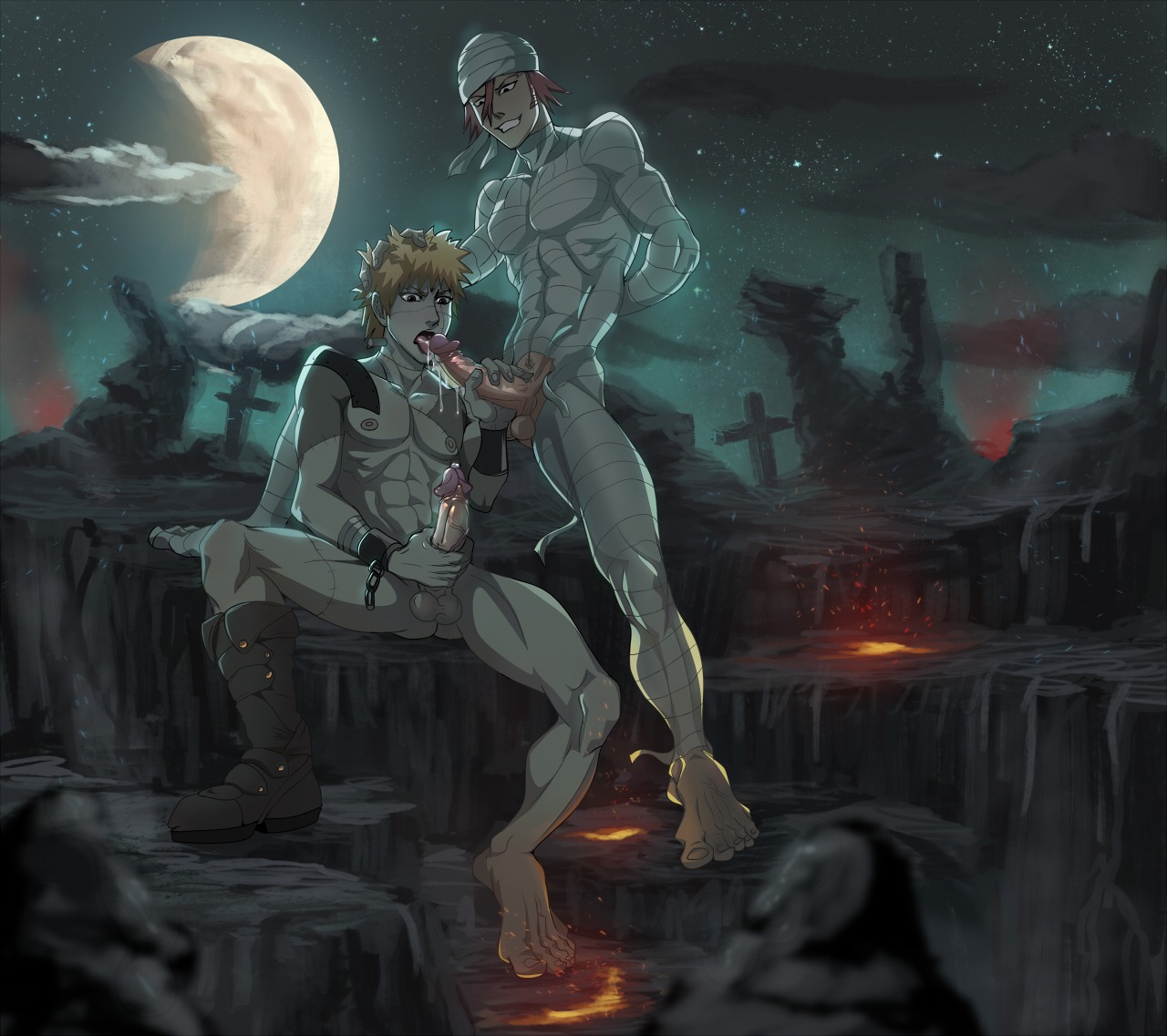 2boys anma barefoot bleach cosplay feet foreskin frankenstein frankenstein's_monster fully_retracted_foreskin gay halloween ichigo_kurosaki male male_only masturbating_during_fellatio masturbation mummy muscles muscular penis renji_abarai retracted_foreskin rule34 uncircumcised yaoi