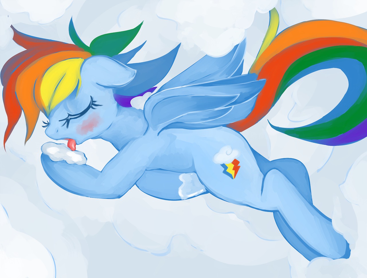 2013 blue_body blue_feathers blue_fur bodily_fluids cloud cutie_mark e621 equid equine eyes_closed feathered_wings feathers female feral friendship_is_magic fur genital_fluids hair hasbro mammal masturbation multicolored_hair multicolored_tail my_little_pony mythological_creature mythological_equine mythology outside pegasus ponylicking rainbow_dash_(mlp) rainbow_hair rainbow_tail sky skyscape solo tail vaginal_fluids wings