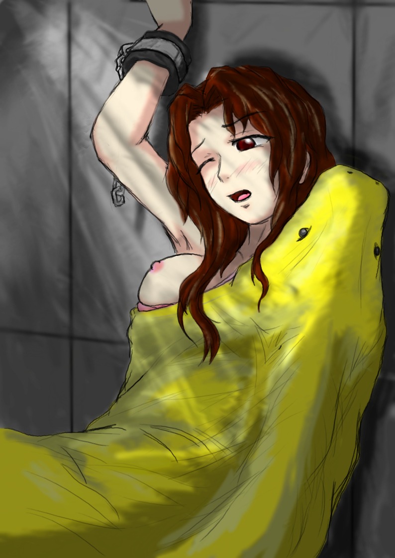 1girls bad_id bad_pixiv_id blush breasts brown_eyes brown_hair chains eyebrows_visible_through_hair female kaname_(artist) large_breasts long_hair nipples one_eye_closed open_mouth rule34 scared snake snake_vore tongue vore